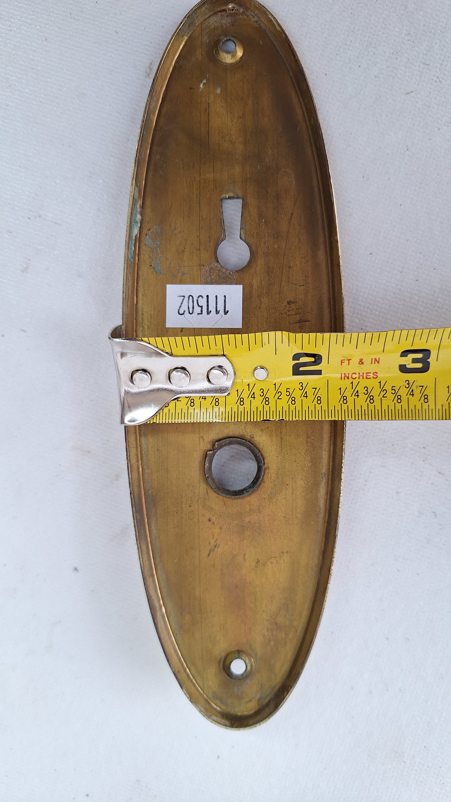 Set of Beaded Edge Doorknobs and Plates, Antique Brass Door Hardware Set