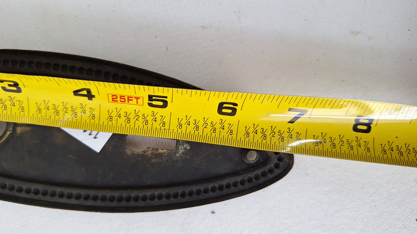 Set of Beaded Edge Doorknobs and Plates, Antique Brass Door Hardware Set