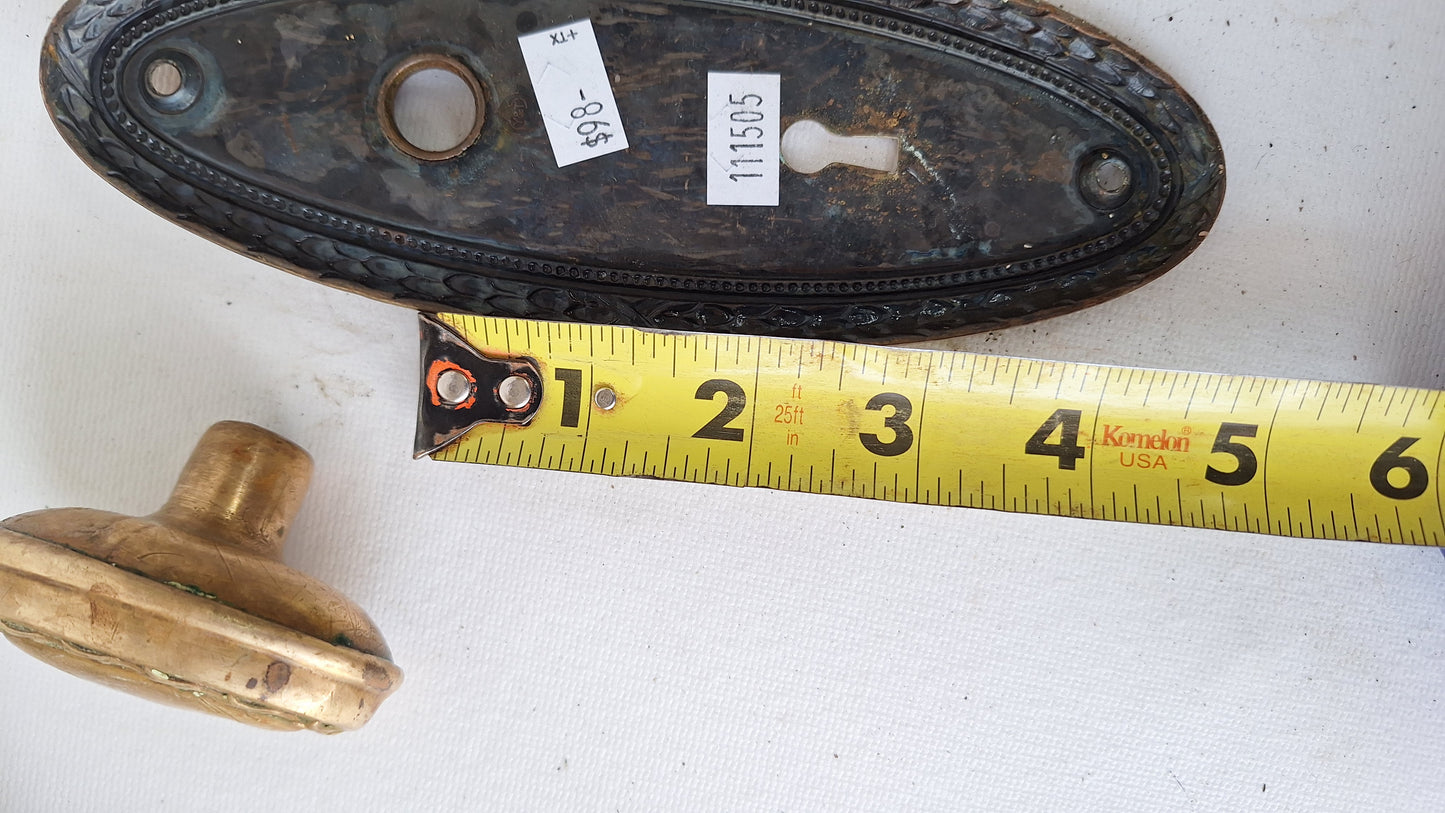 Fancy Oval Brass Doorknobs and Plates, Antique Door Hardware Set