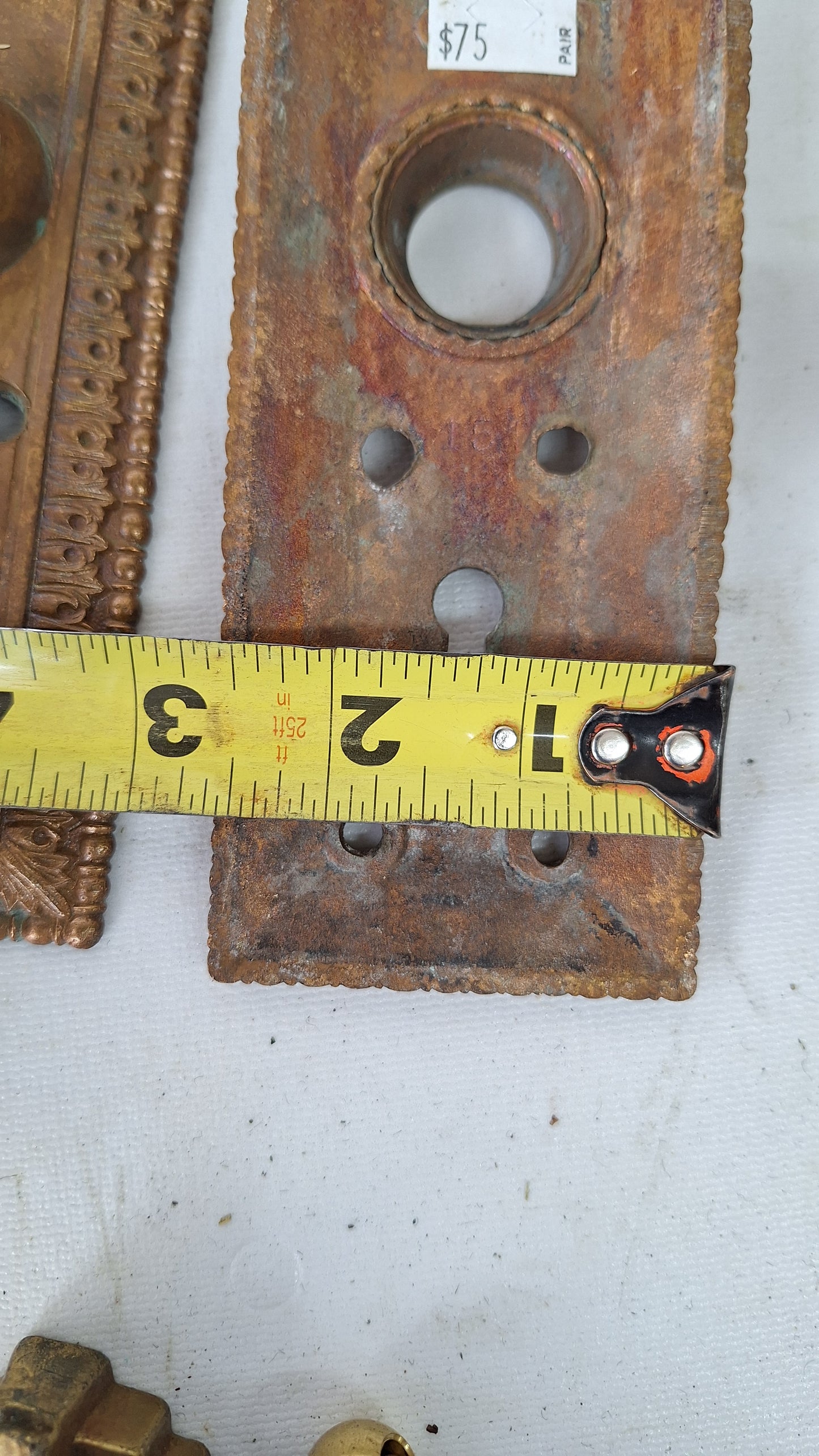 Cast Bronze Flower Doorknob and Plate Set, Ornate Antique Door Hardware