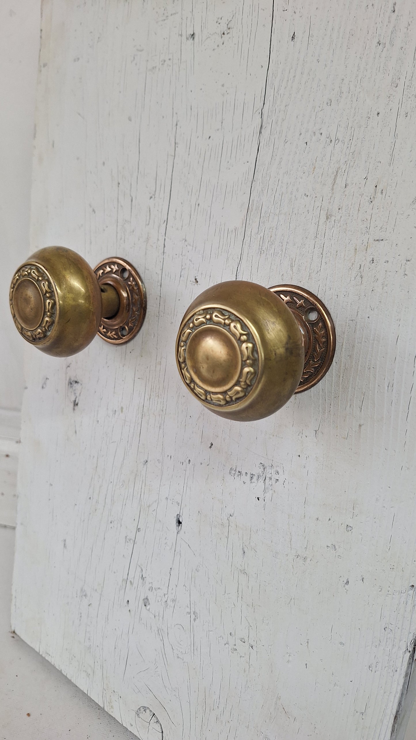Antique Wrought Bronze Doorknobs and Rosettes, Brass Door Knob and Plate Hardware
