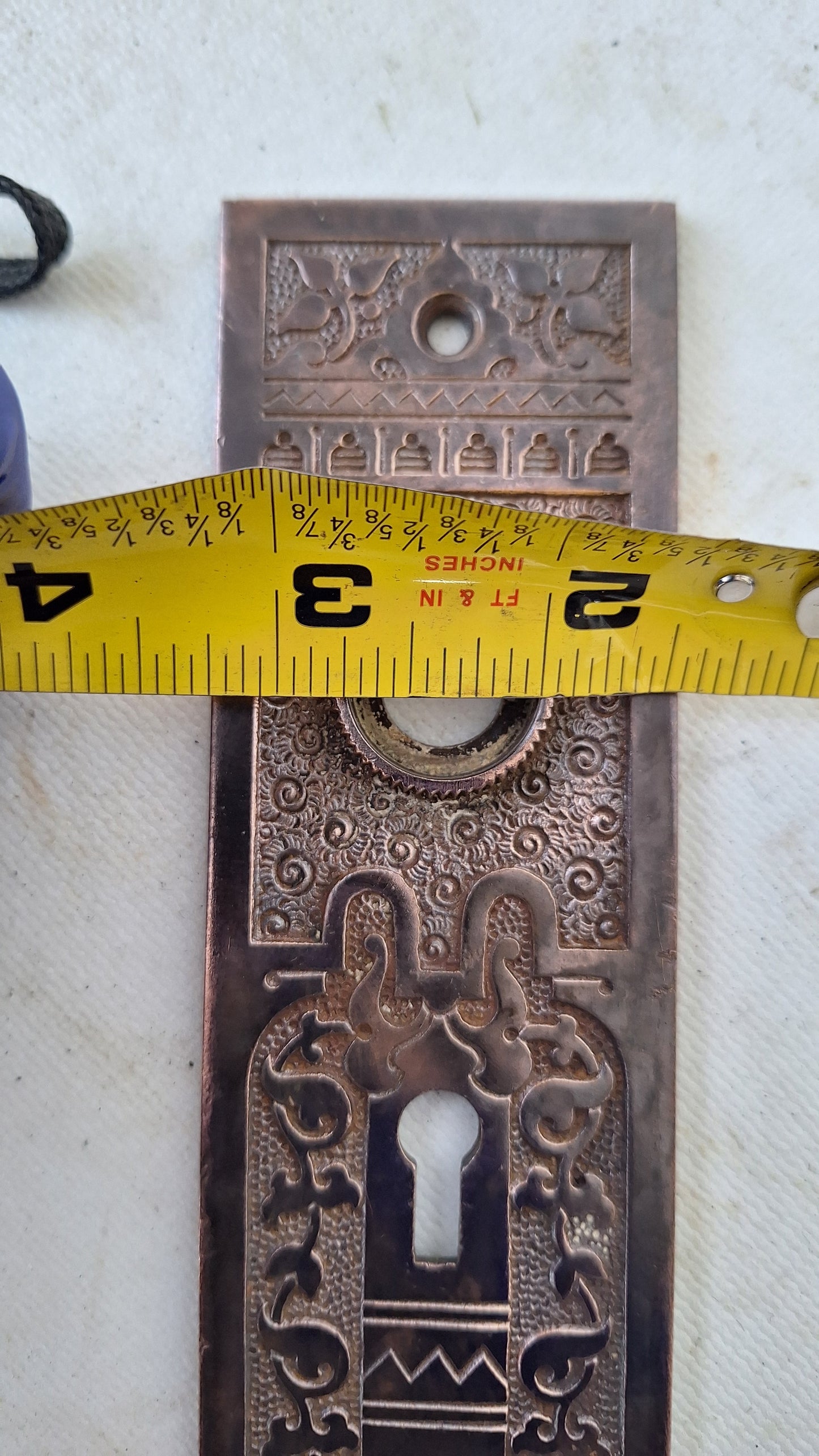 Ornate Bronze Exterior Door Plate, Antique Doorknob BackPlate Double Keyhole