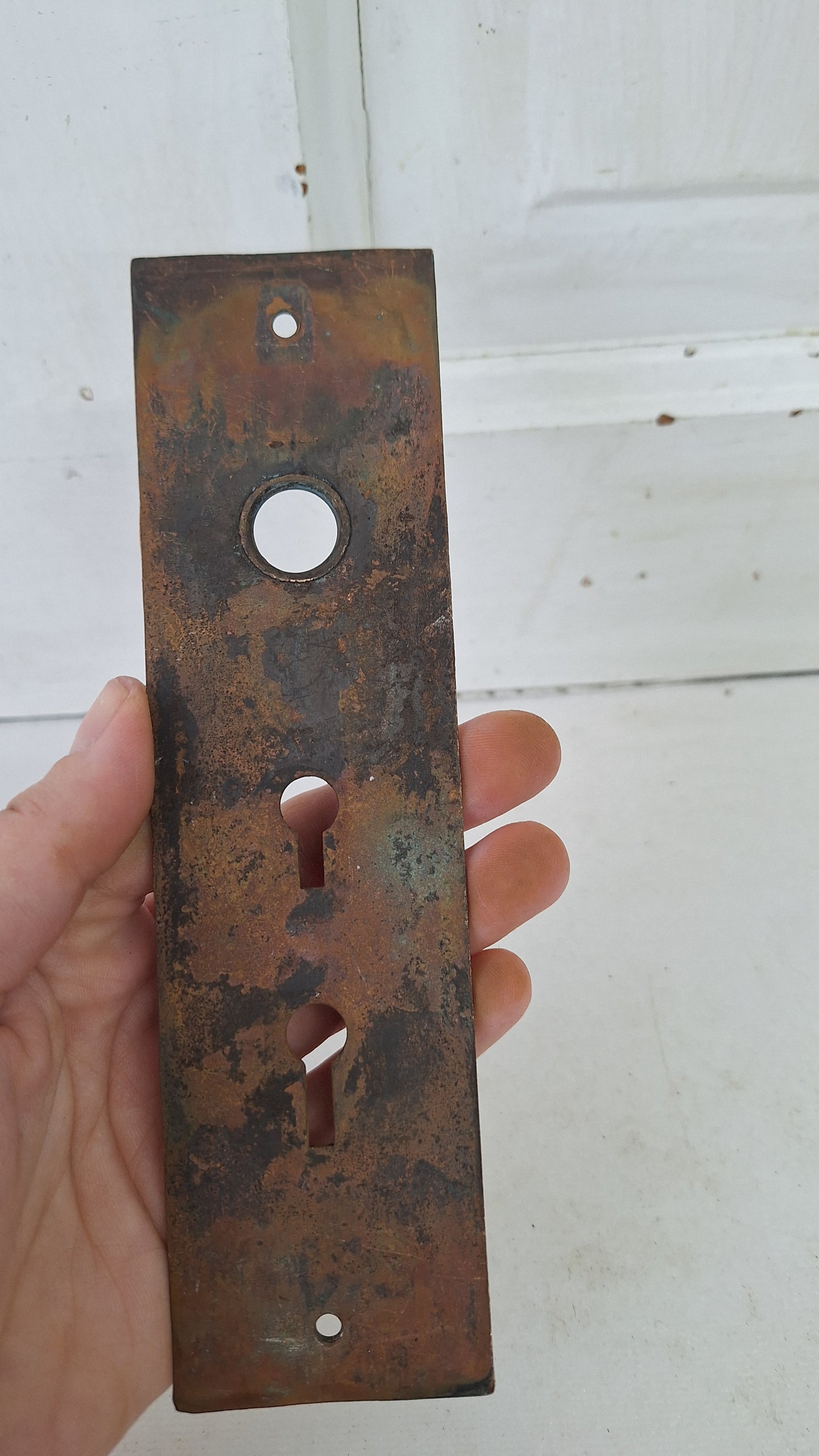 Ornate Bronze Victorian Exterior Back Plate, Eastlake Escutcheon with Double Keyhole