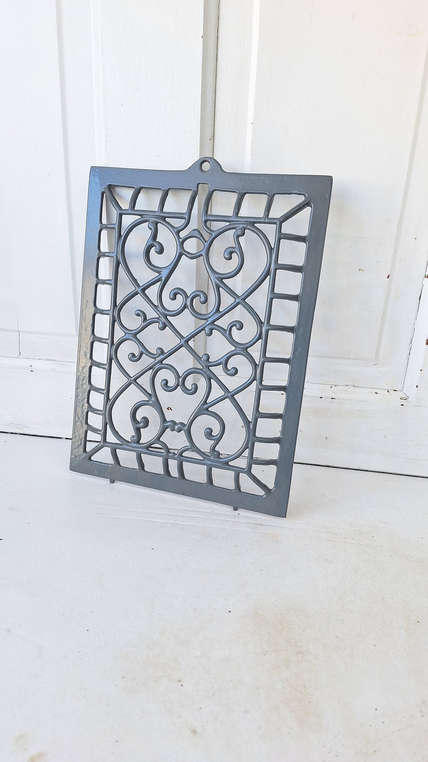 10 x 13 Raised Wall Vent Cover, Antique Cast Iron Ornate Register Grate