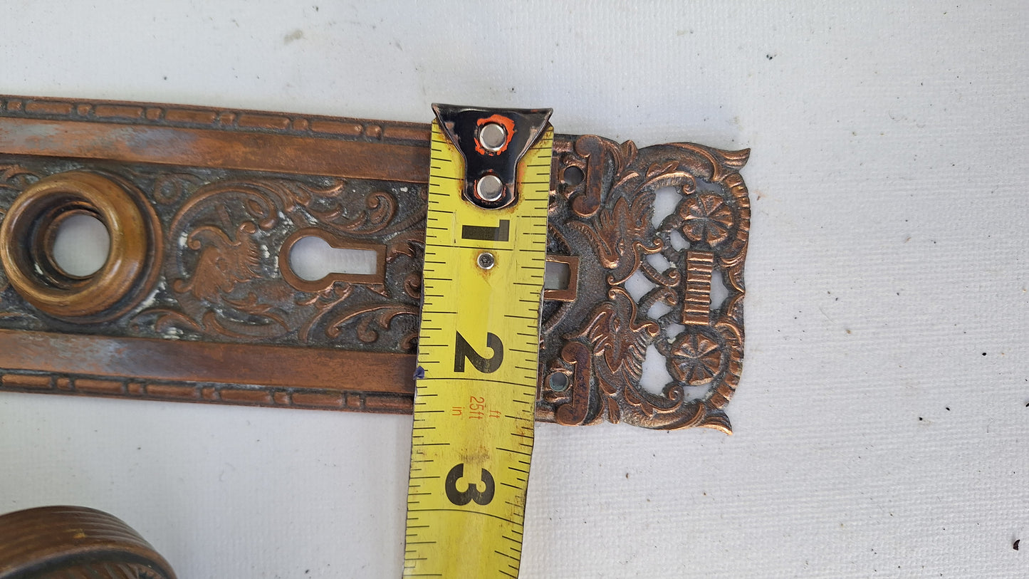 Reading Hardware Columbian Door Hardware Set, Figural Antique Bronze Knobs and Plates