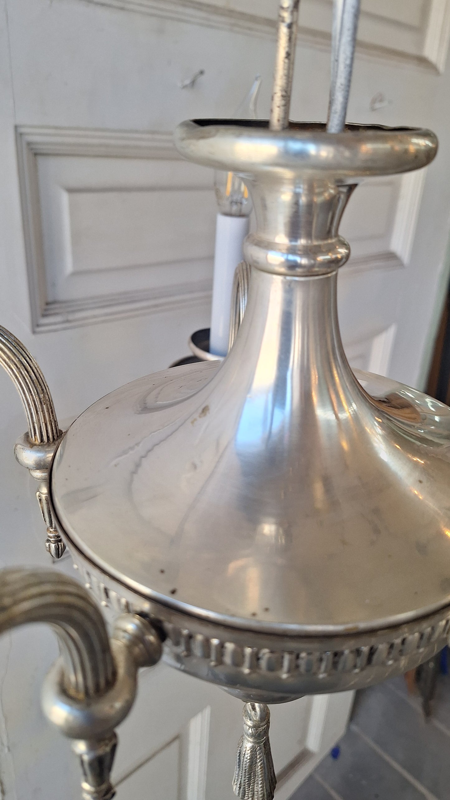 Silver Plated Chandelier: Vintage Five Arm Candelabra Style Ceiling Light