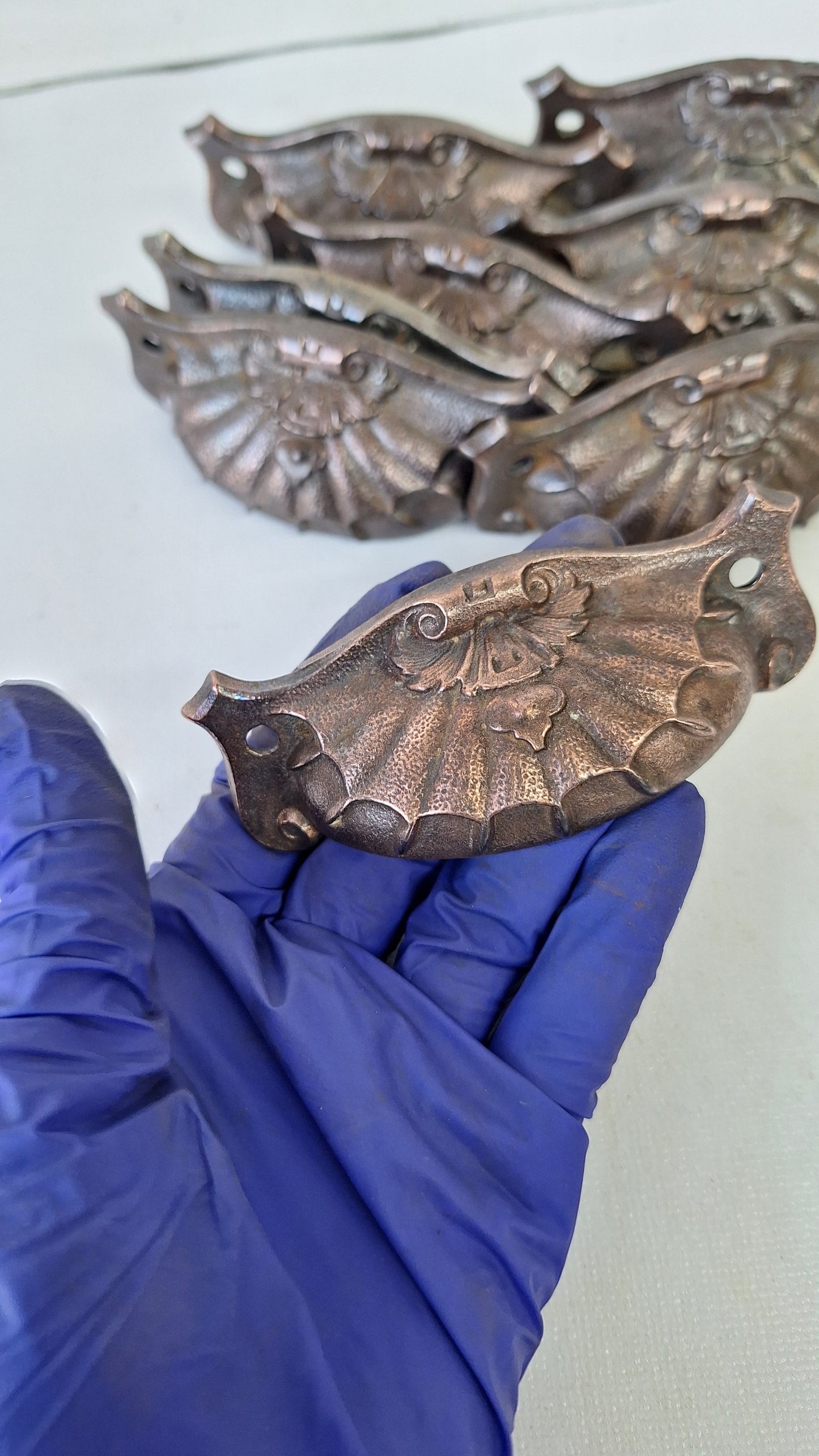 Eight Ornate Victorian Cast Iron Bin Pulls, Antique Drawer Handle or Apothecary Pulls