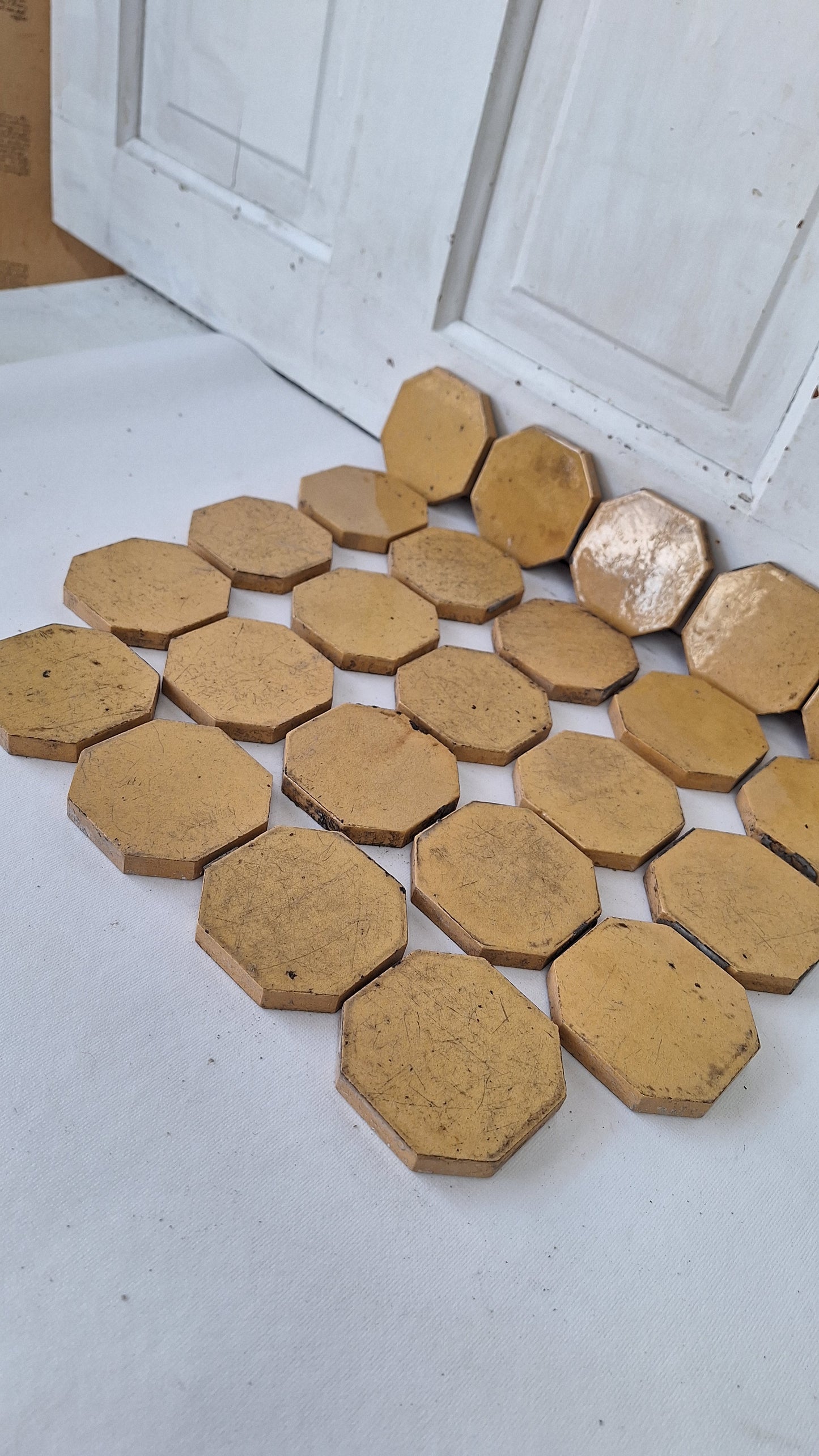 24 Octagon Antique Floor Tiles, Beige Fireplace Hearth Tile Set