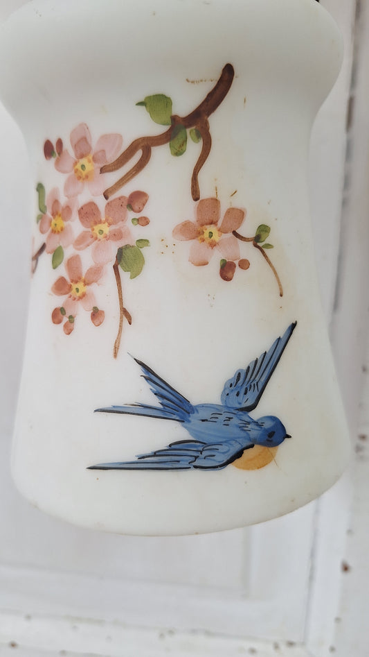 Antique Bluebird Sconce, Painted Blue Bird Glass Shade Wall Light