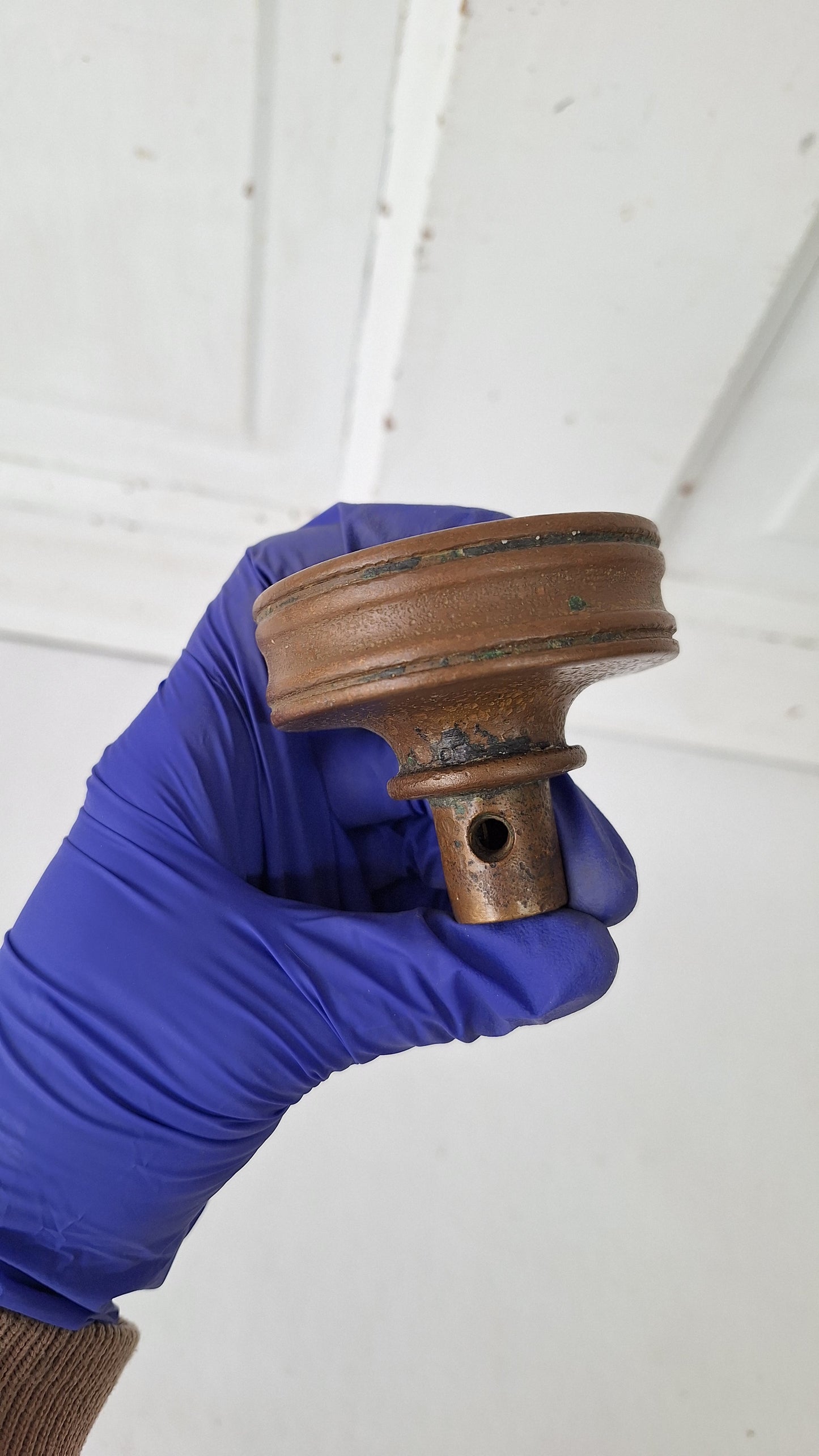 Hopkins Dickinson Drum Style Antique Bronze Doorknob, Entry Size