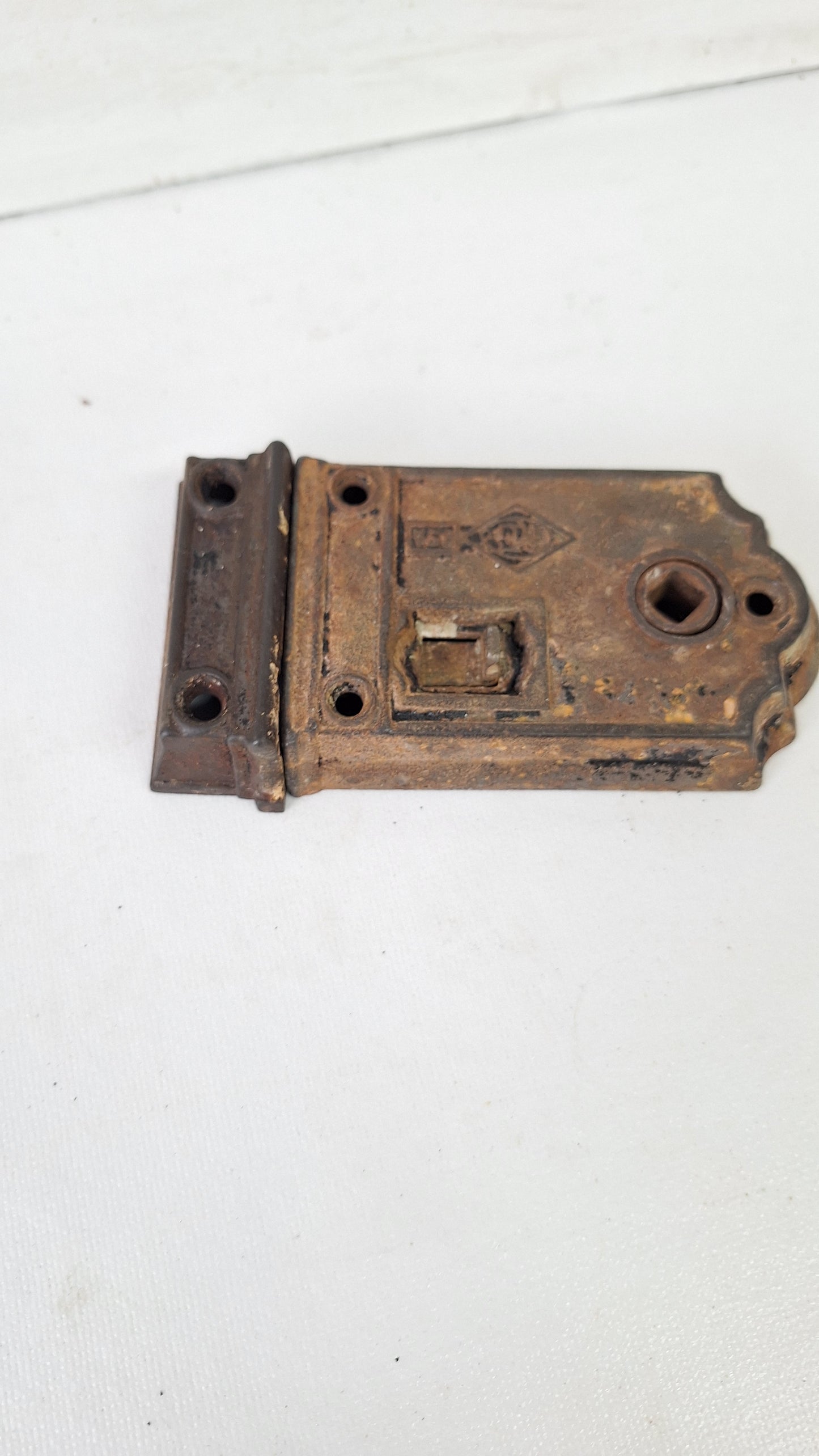 Antique Cast Iron Rim Lock with Keeper, Door Privacy Latch