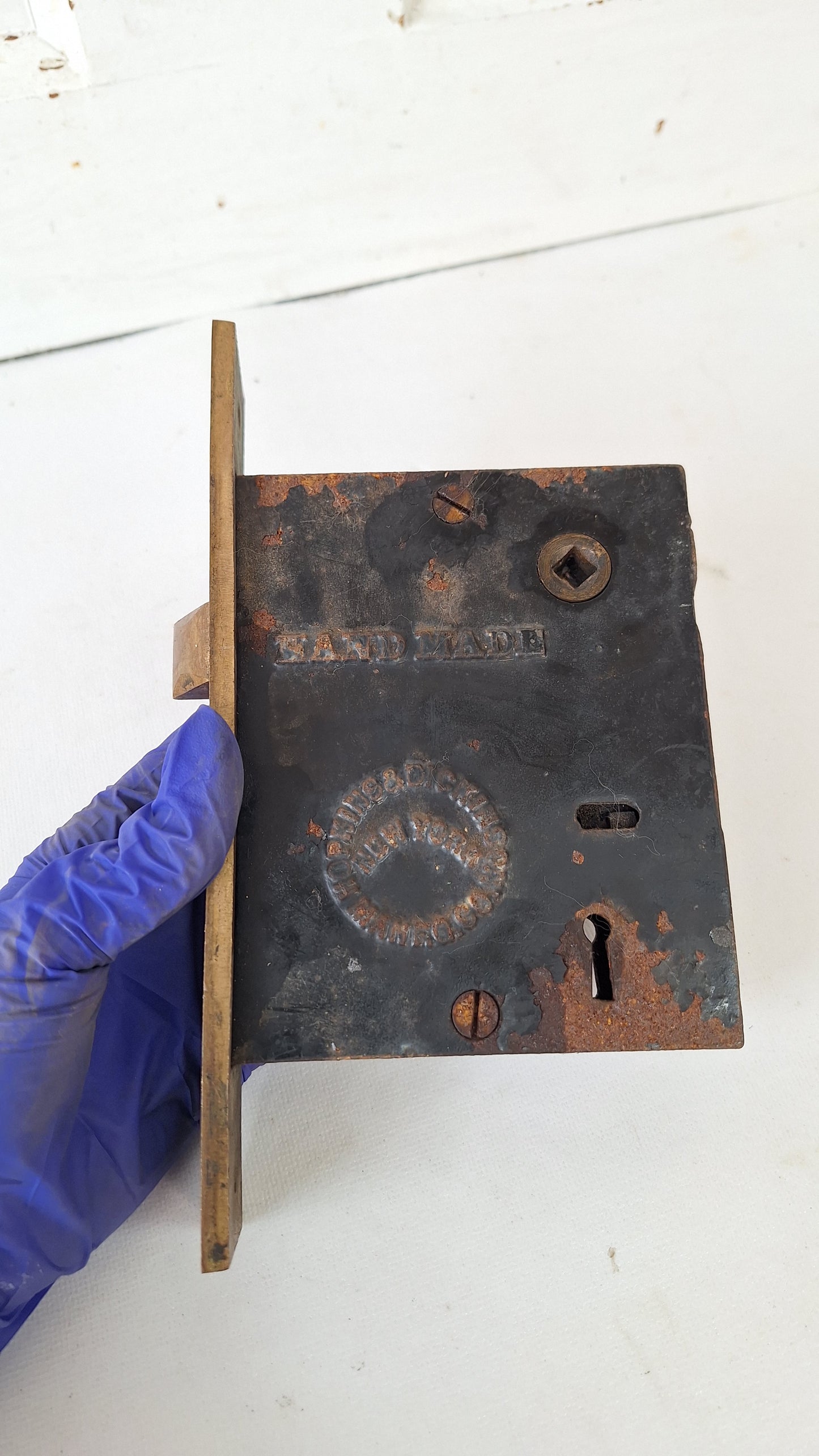 Large Antique Entry Door Mortise Lock with Strike Plate