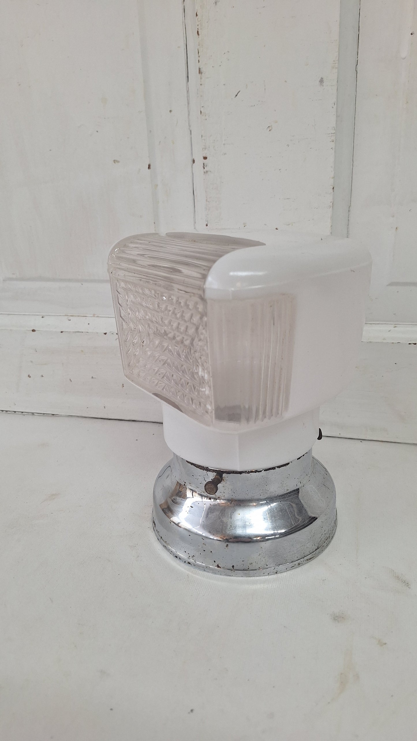 Two Tone Vintage Sconce, Small White and Clear Wall Light