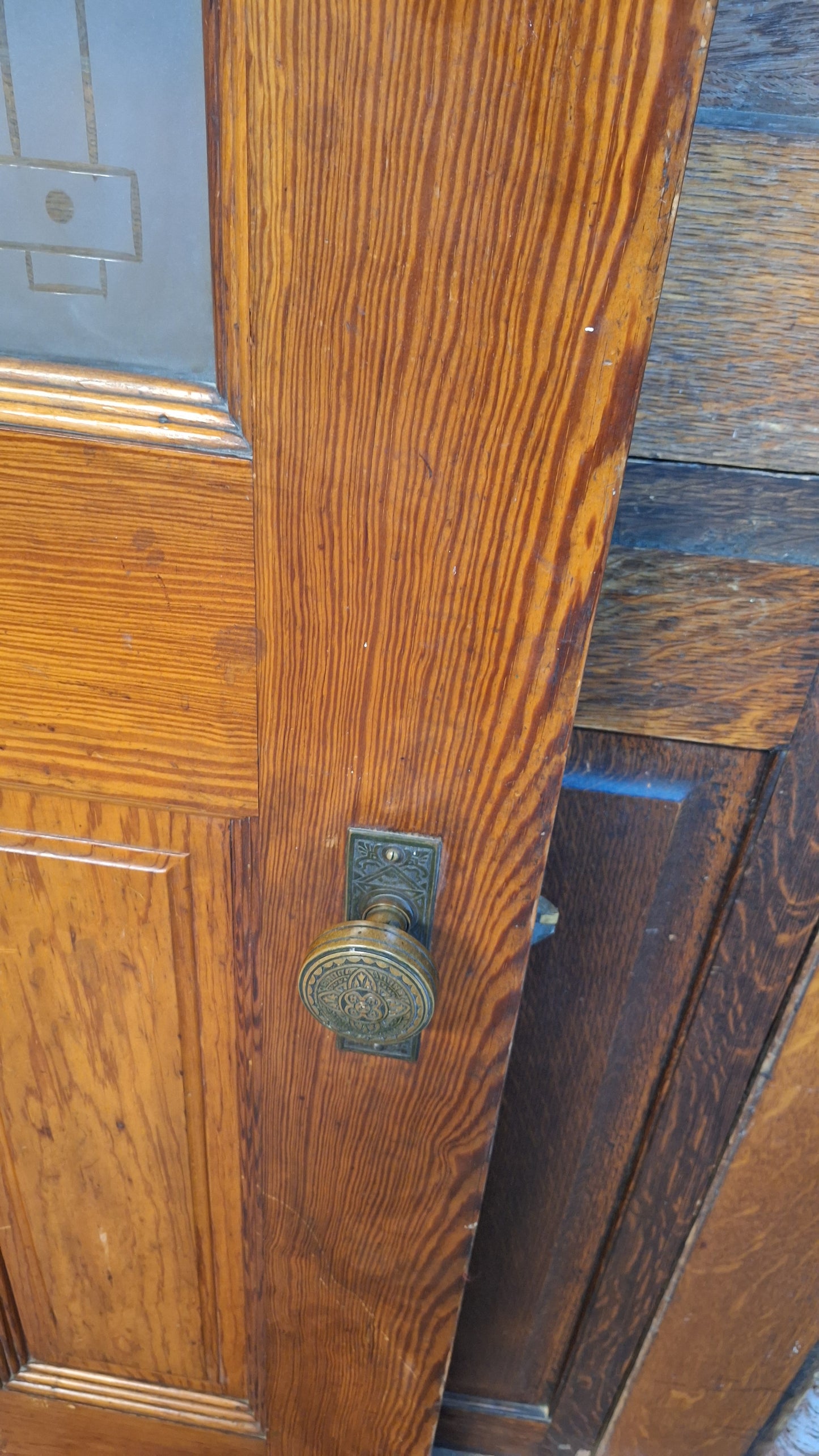 Victorian Etched Glass Door, Antique Eastlake Interior Door