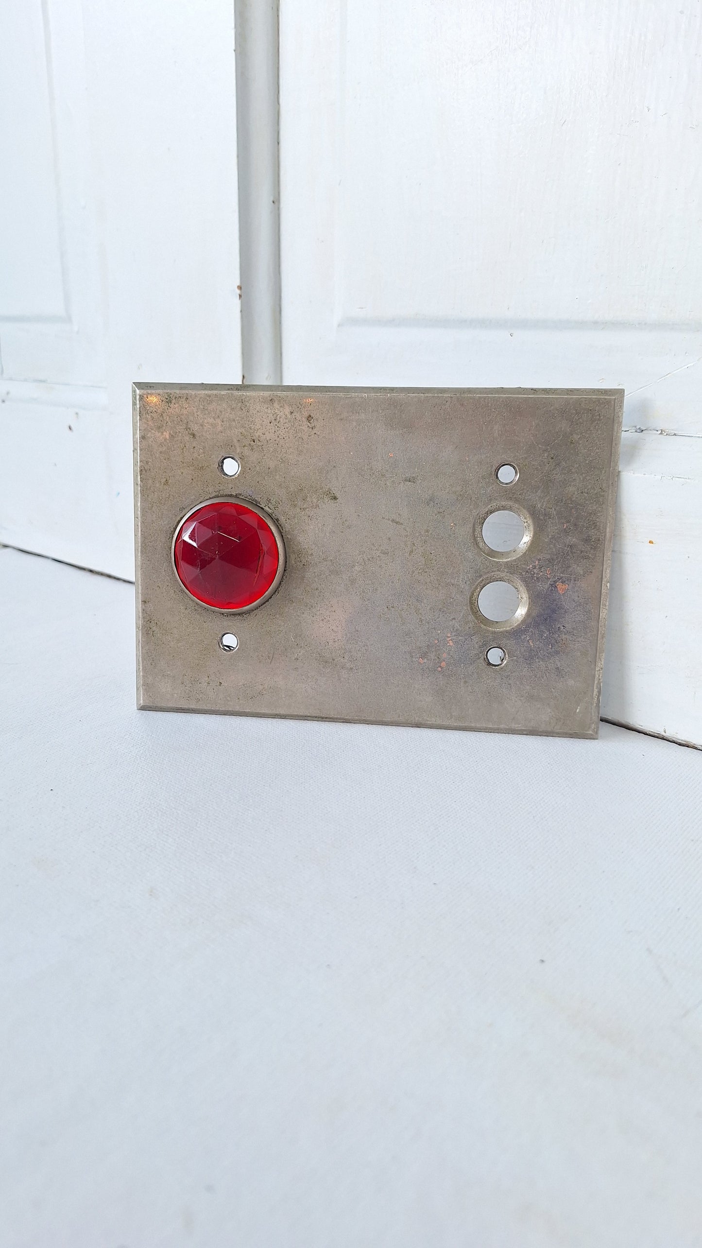 Nickel Plated Switch Cover with Indicator Light, Ruby Red Faceted Glass