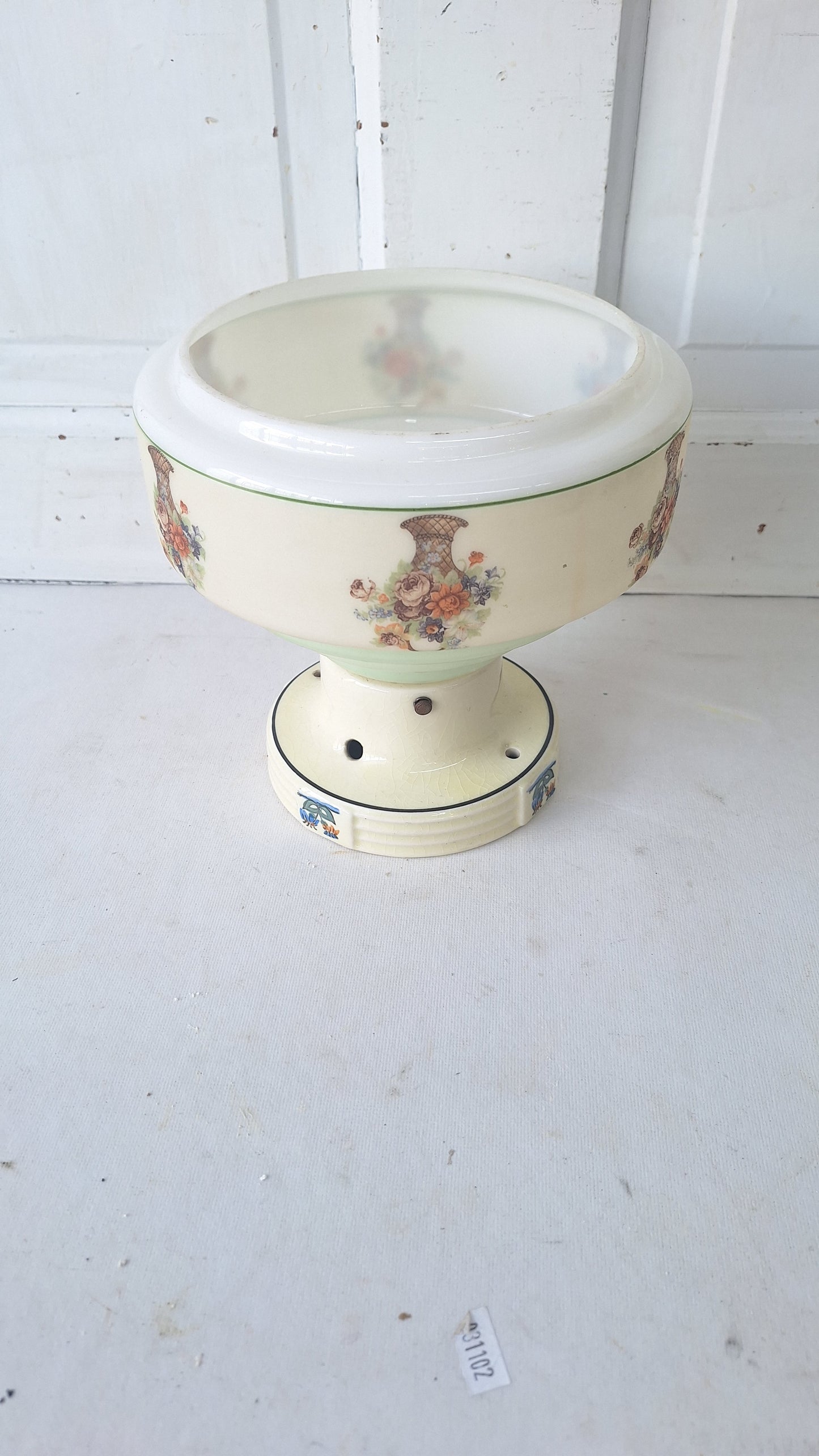 Wedding Cake Style Vintage Ceiling Light, Floral Stencil Glass and Porcelain Fixture