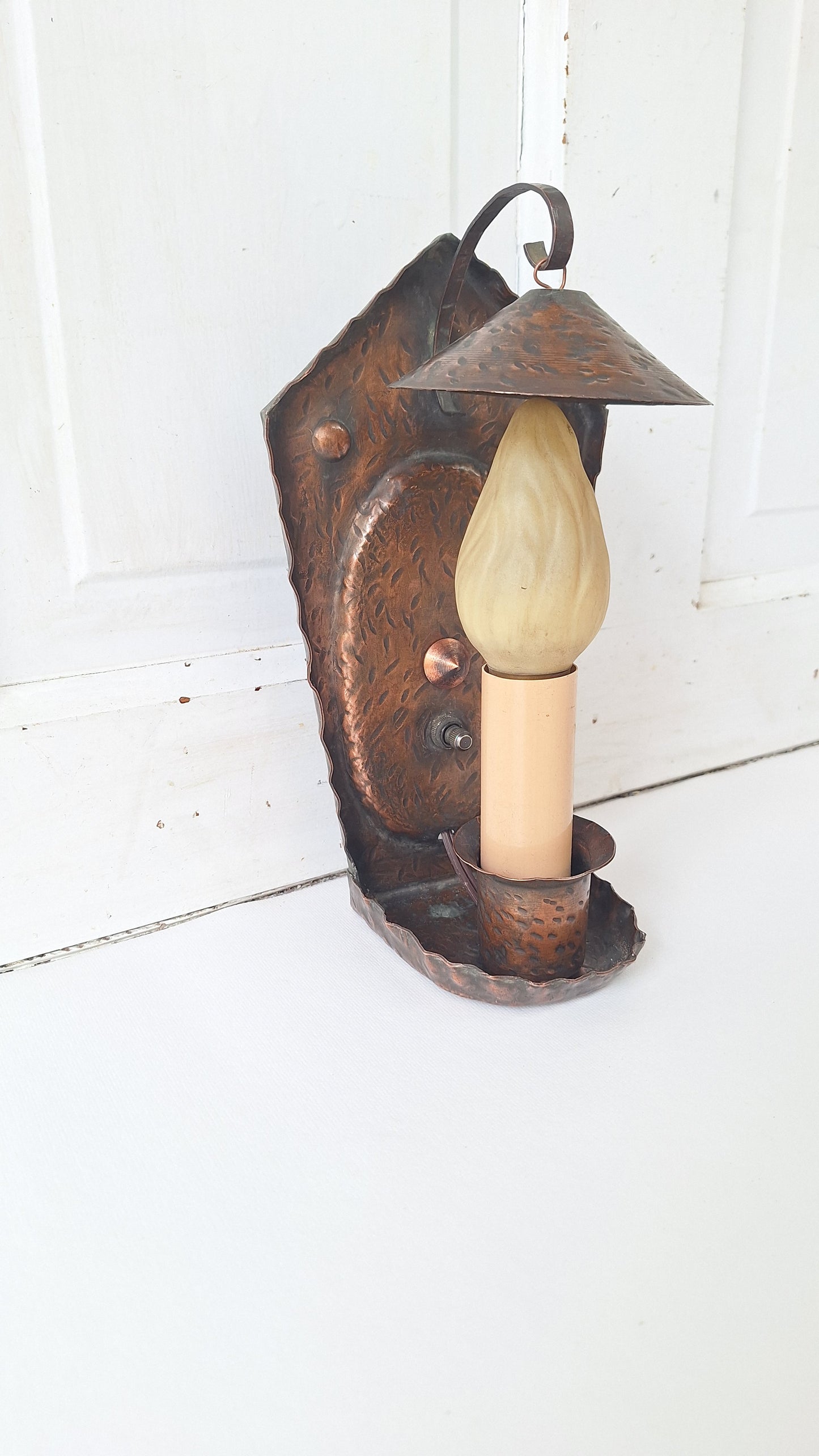 Hammered Copper Vintage Wall Sconce, Tudor Style, Arts and Crafts