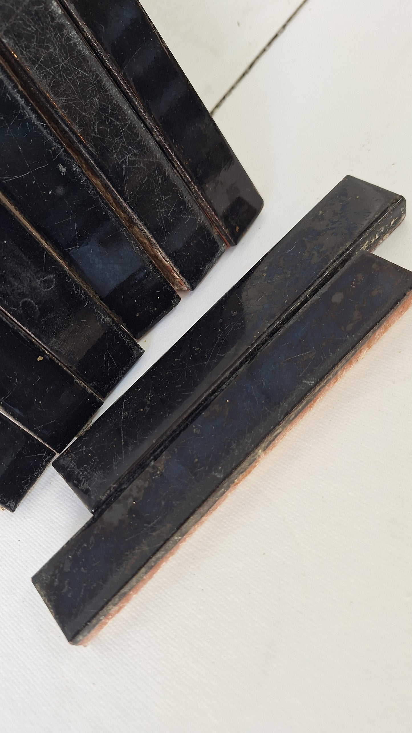 8 Antique Black Fireplace Tiles, Victorian Hearth Border Accent Tiles
