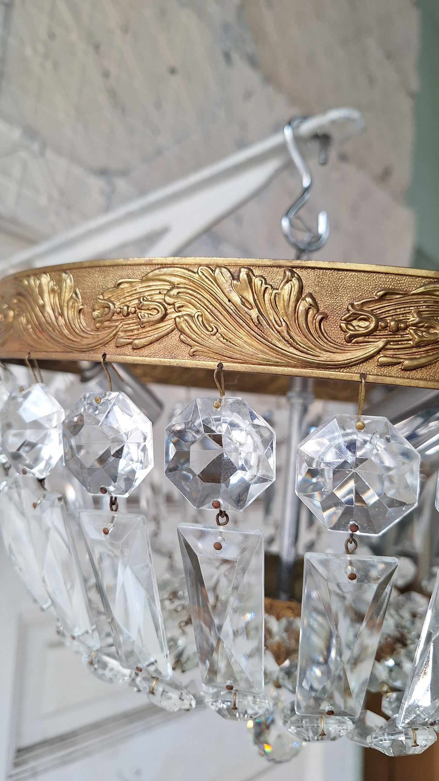 Vintage Crystal Basket Style Light, Flush Mount Crystal Drape Chandelier