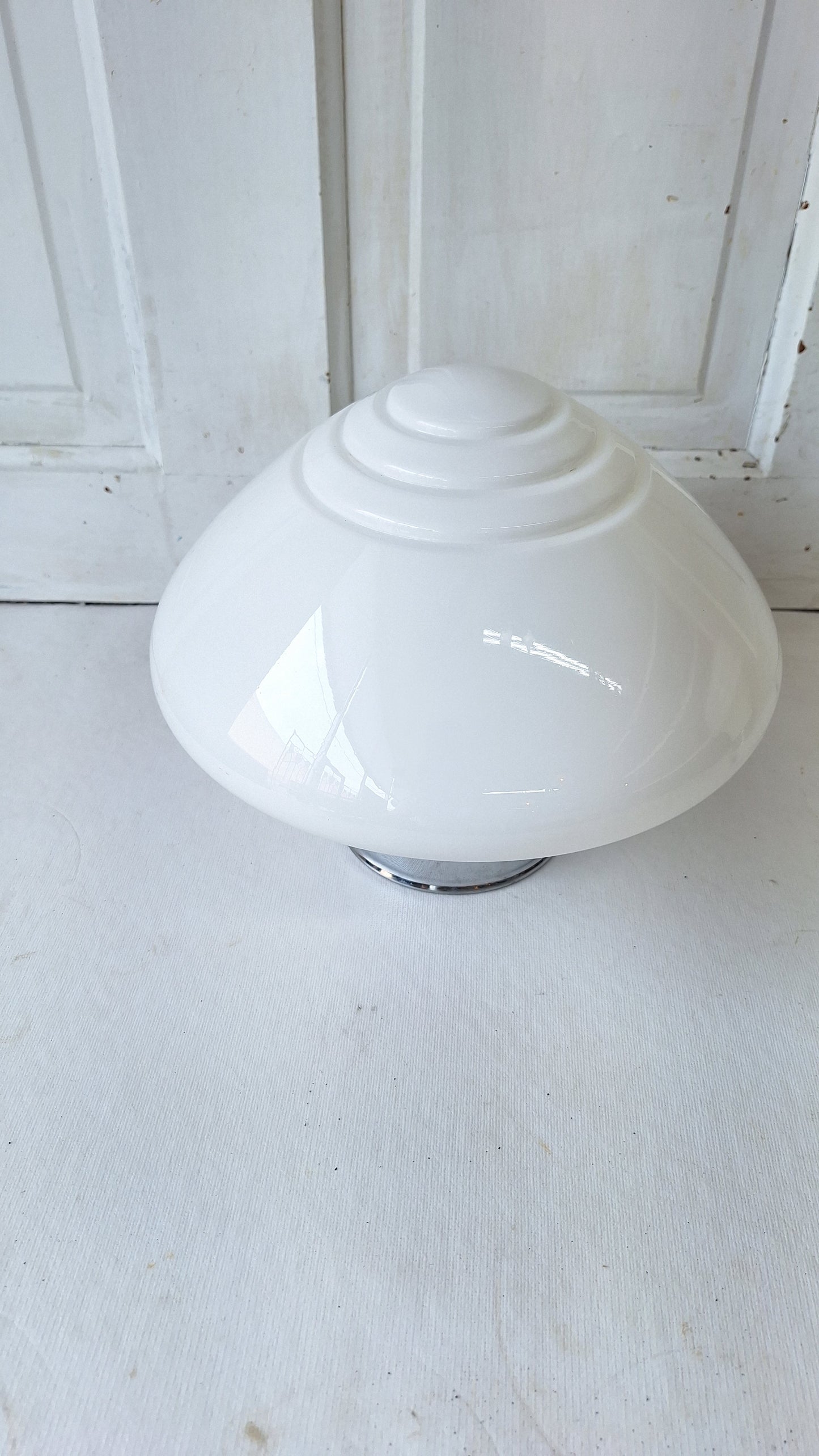Small Vintage Two Tone Flush Mount Light, White Clear Glass Ceiling Light
