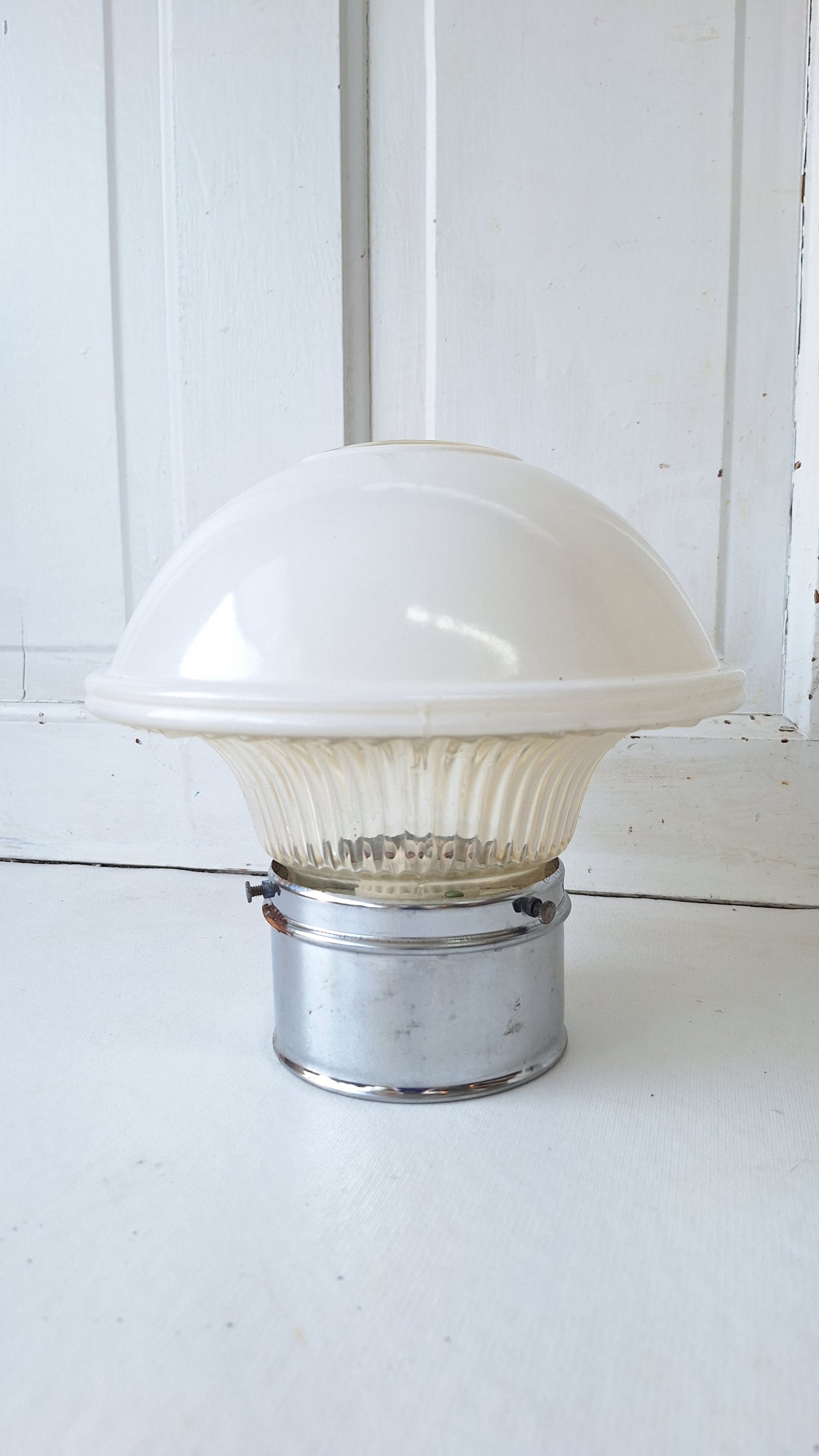 Small Vintage Two Tone Flush Mount Light, White Clear Glass Ceiling Light