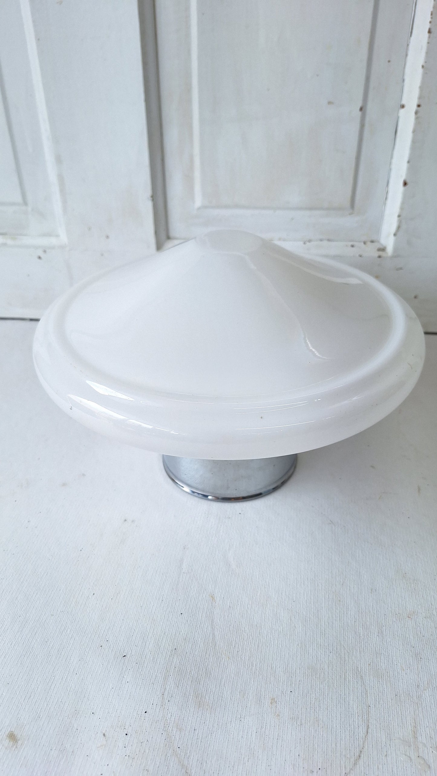 Saucer Shape Milk Glass Flush Mount Fixture, White Glass Ceiling Light
