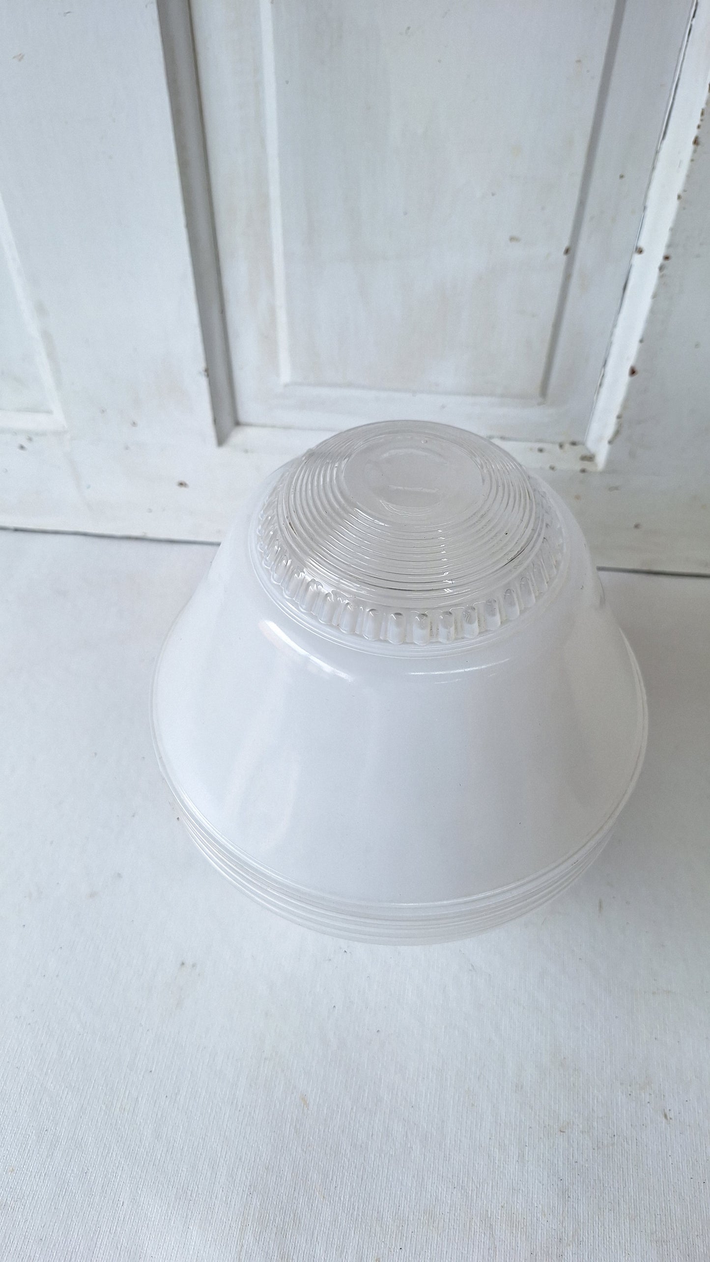 Small Vintage Two Tone Flush Mount Light, White Clear Glass Ceiling Light