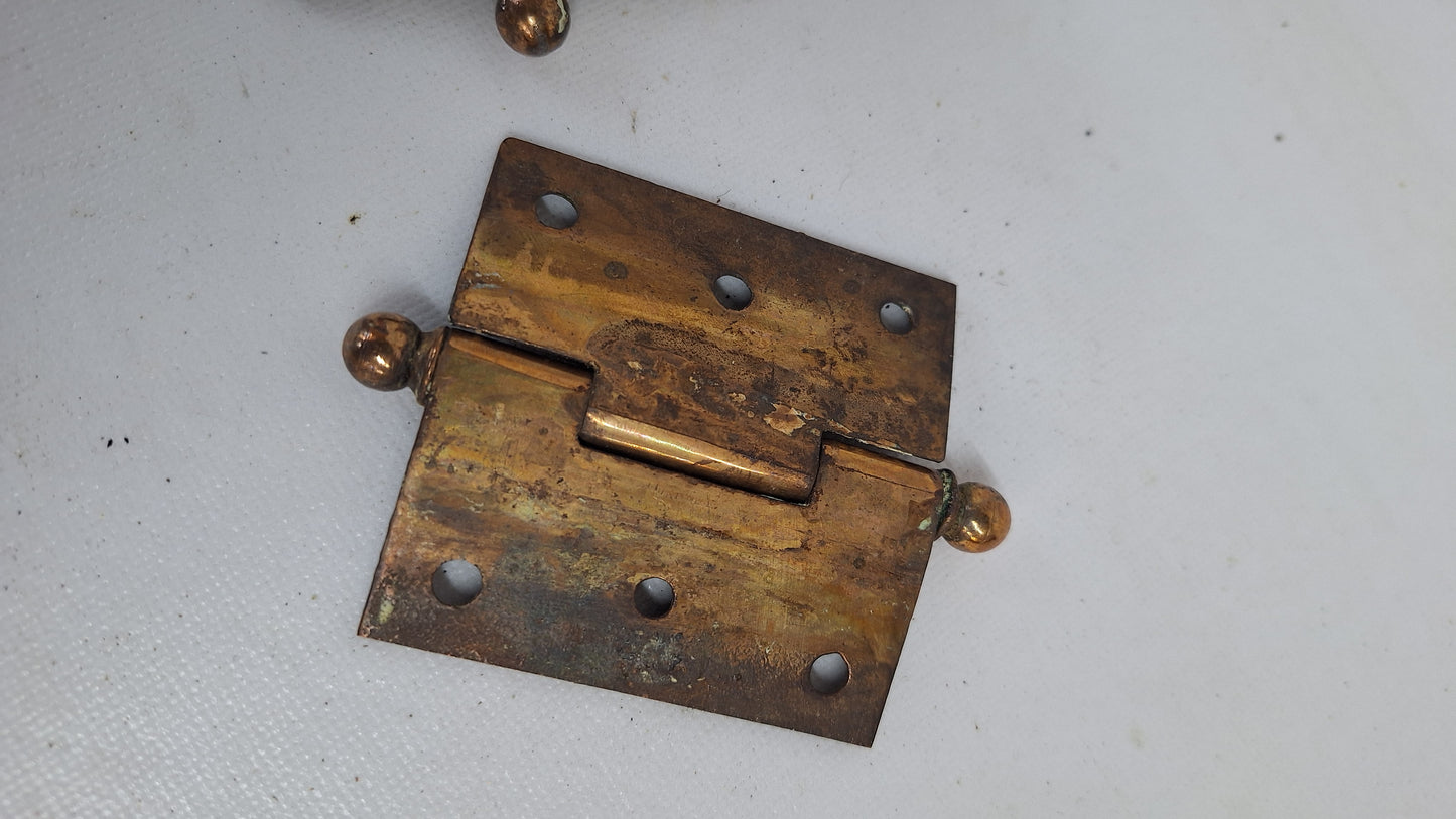 Three 2 1/2" Bronze Plated Hinges, Vintage Set of Brass Door Hinges