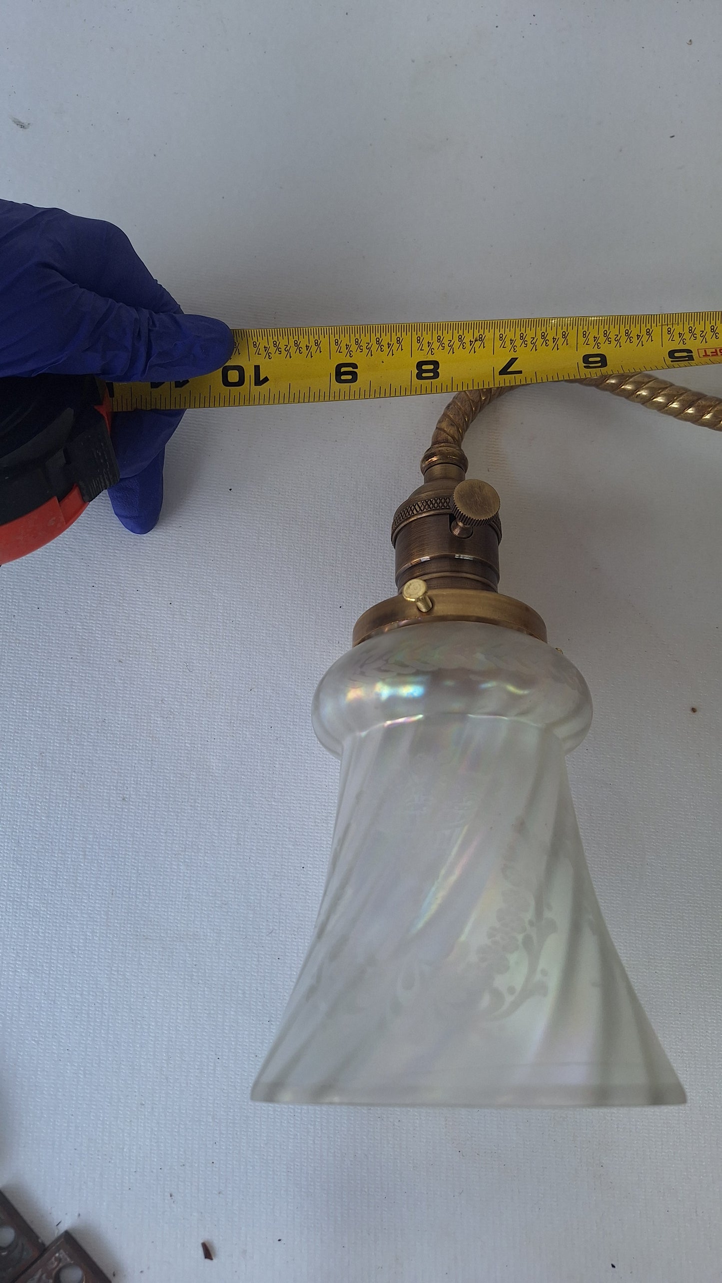 Antique Brass Sconce with Glass Shade, Wall Light and Irridescent Shade