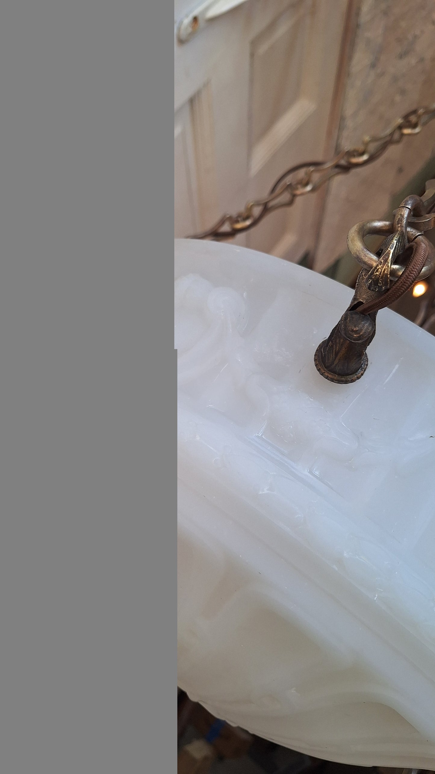 Victorian Molded Glass Bowl Chandelier: Frosted White Hanging Light