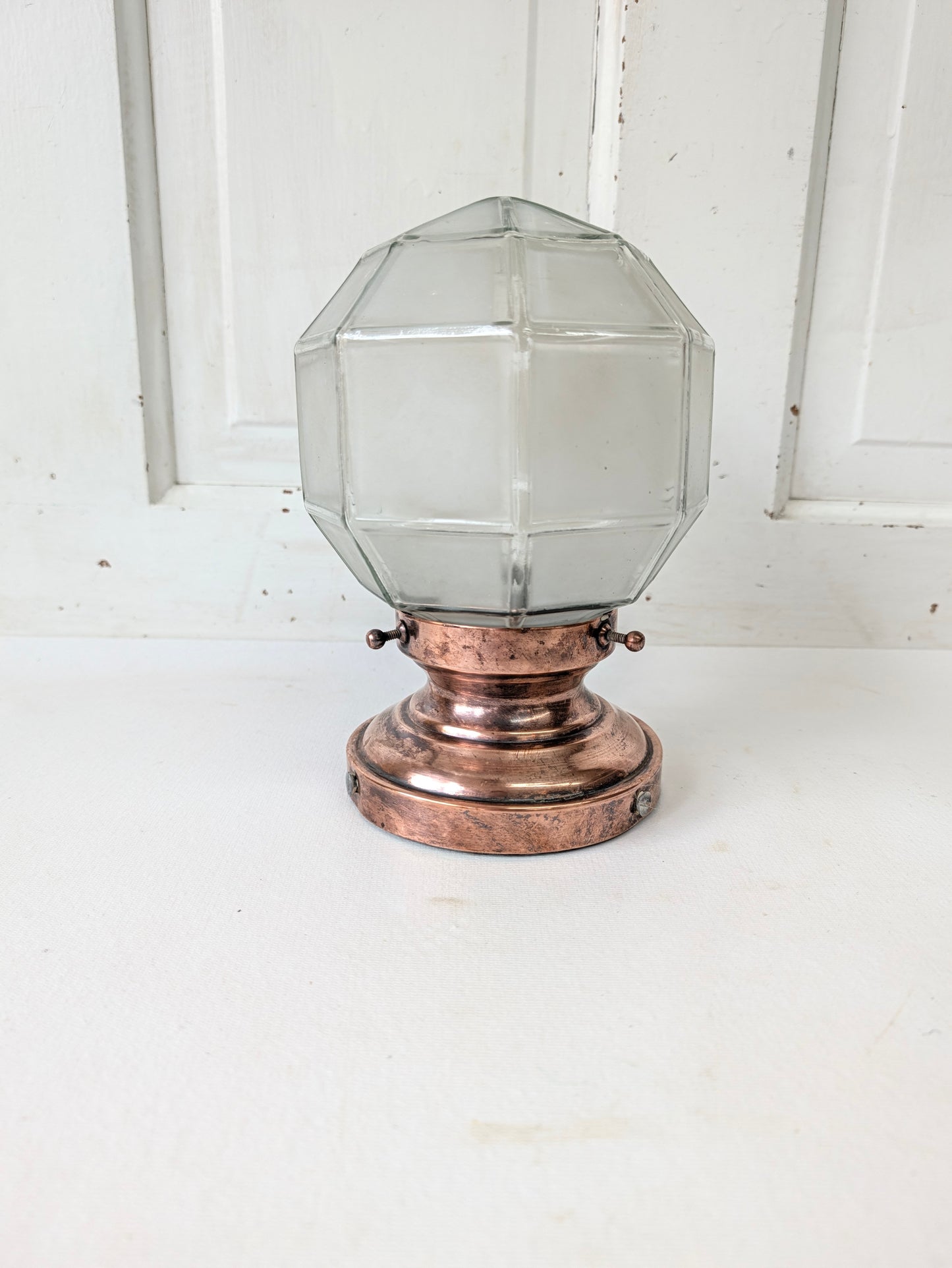 Small Vintage Frosted Glass Porch Light, Geometric Shade Exterior Light