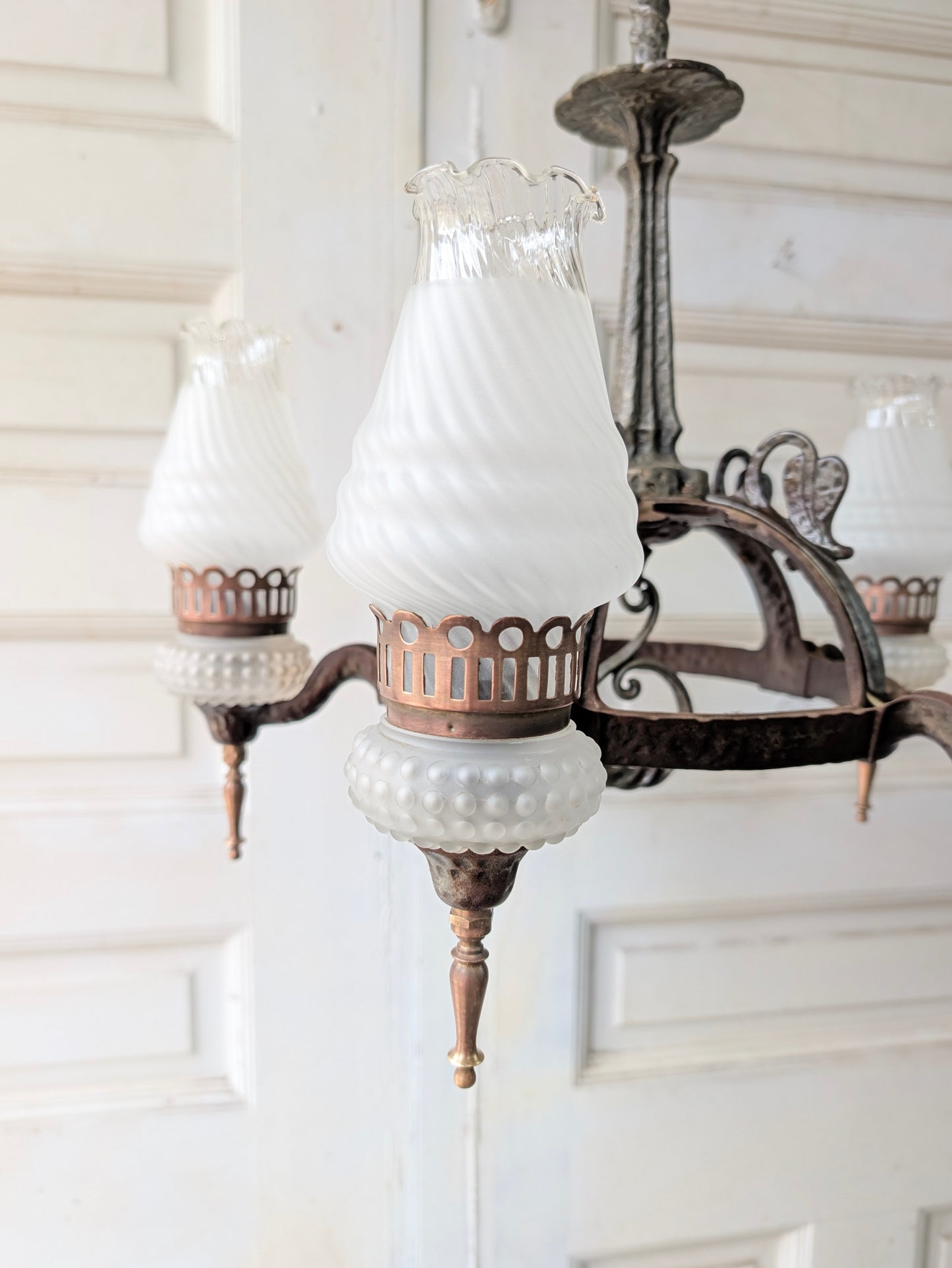Virden Co. Hammered Iron Chandelier, Gothic Style Hanging Vintage Light