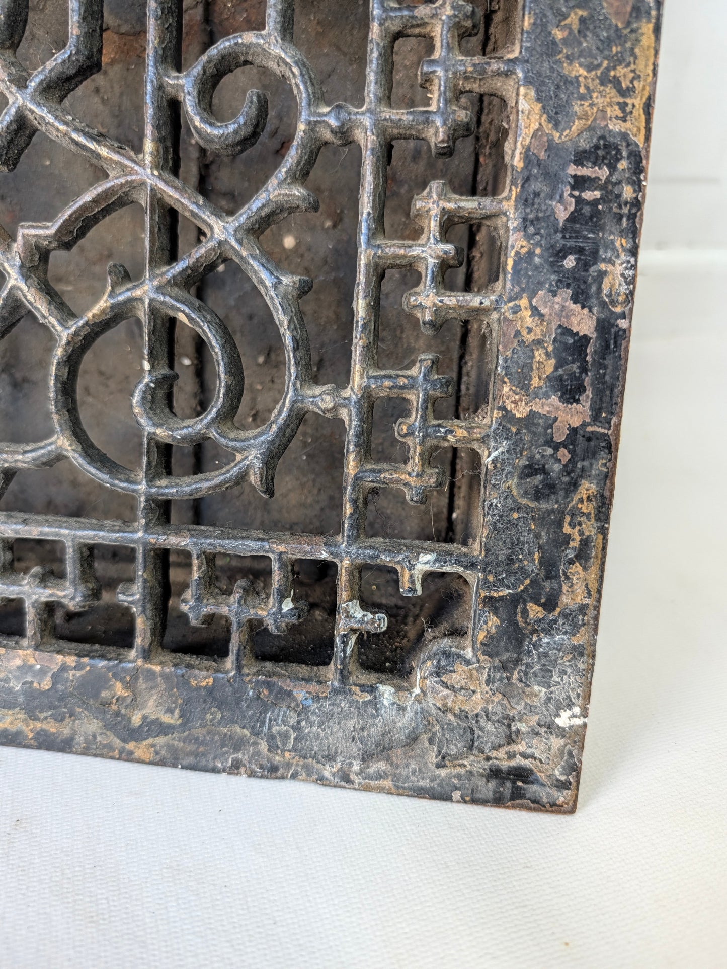12 x 14 Scroll Design Vent Cover with Louvers, Working Vintage Cast Iron Register