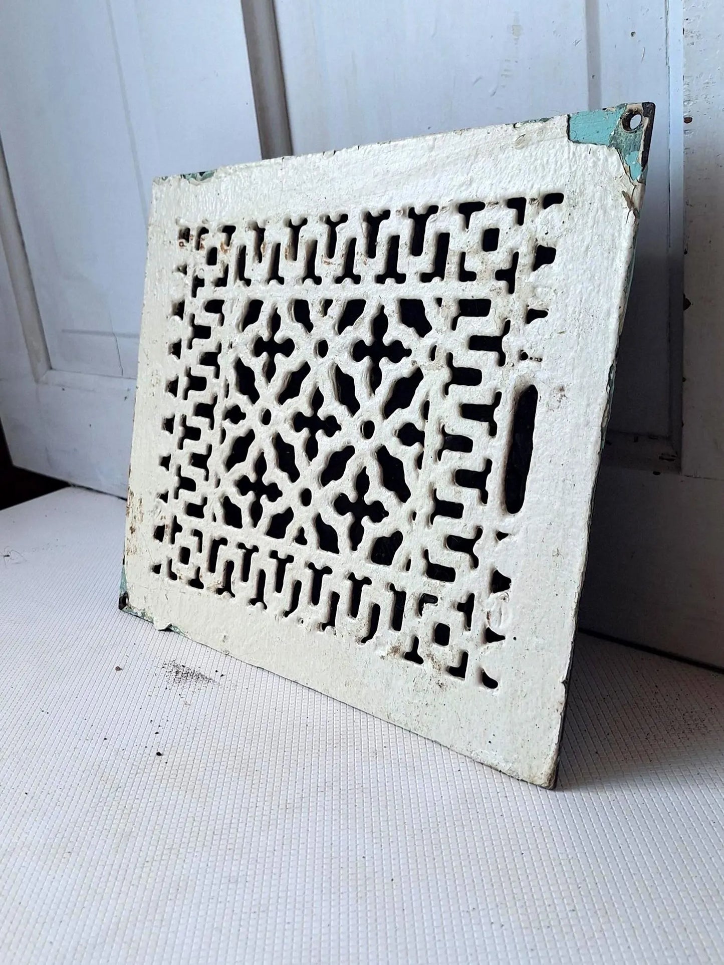 10 x 12 Fancy Antique Floor Vent Cover, Cold Air Return Large Floor Vent, Large Grate Cast Iron Grate Heat Vent Lattice Floor Grate #062602