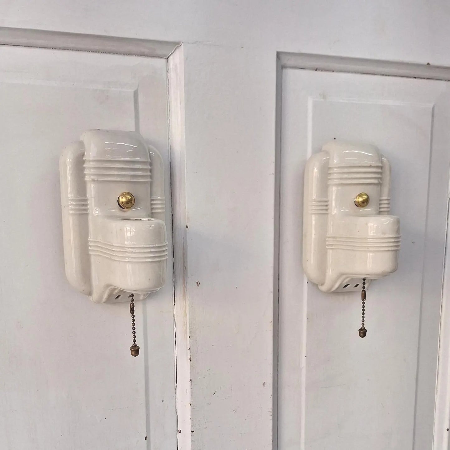 Pull Chain Vintage Porcelain Bathroom Sconces, Vanity Lights Pair