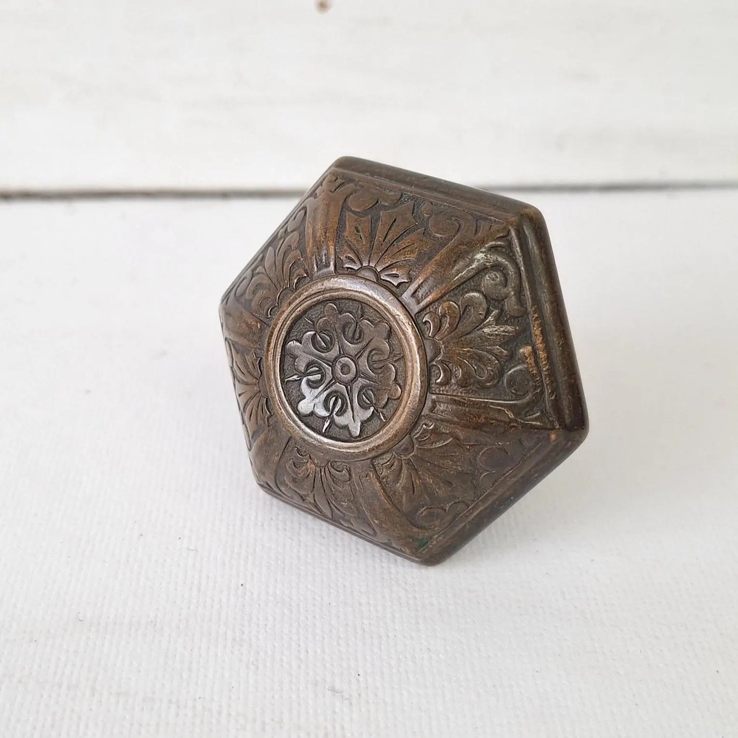 Ornate Hexagon Bronze Knob, MCC Russell Erwin Hexagonal Doorknob