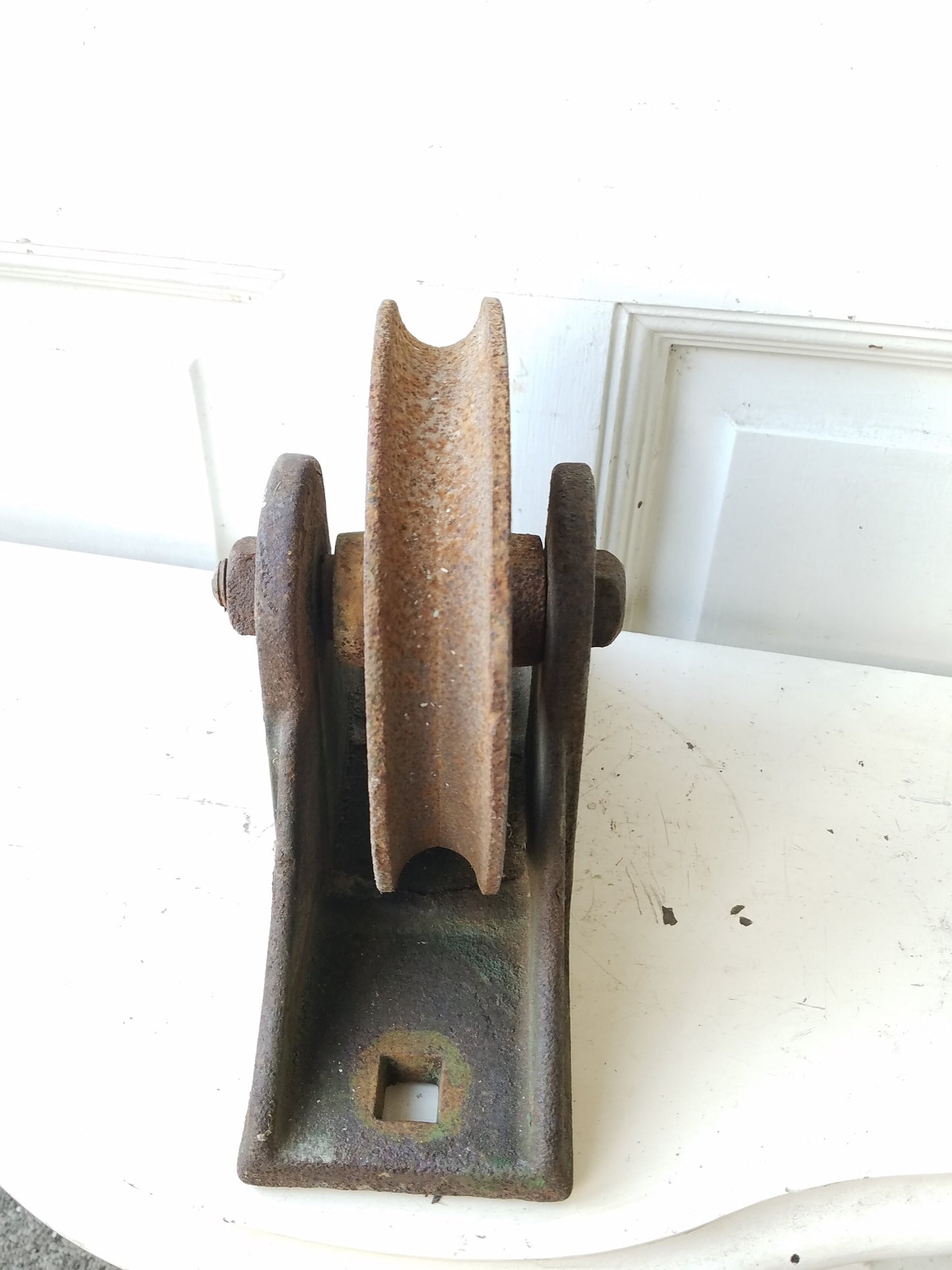 Industrial Large Cast Iron Pulley, Antique Iron Trolley or Pulley Wheel, Ships Free