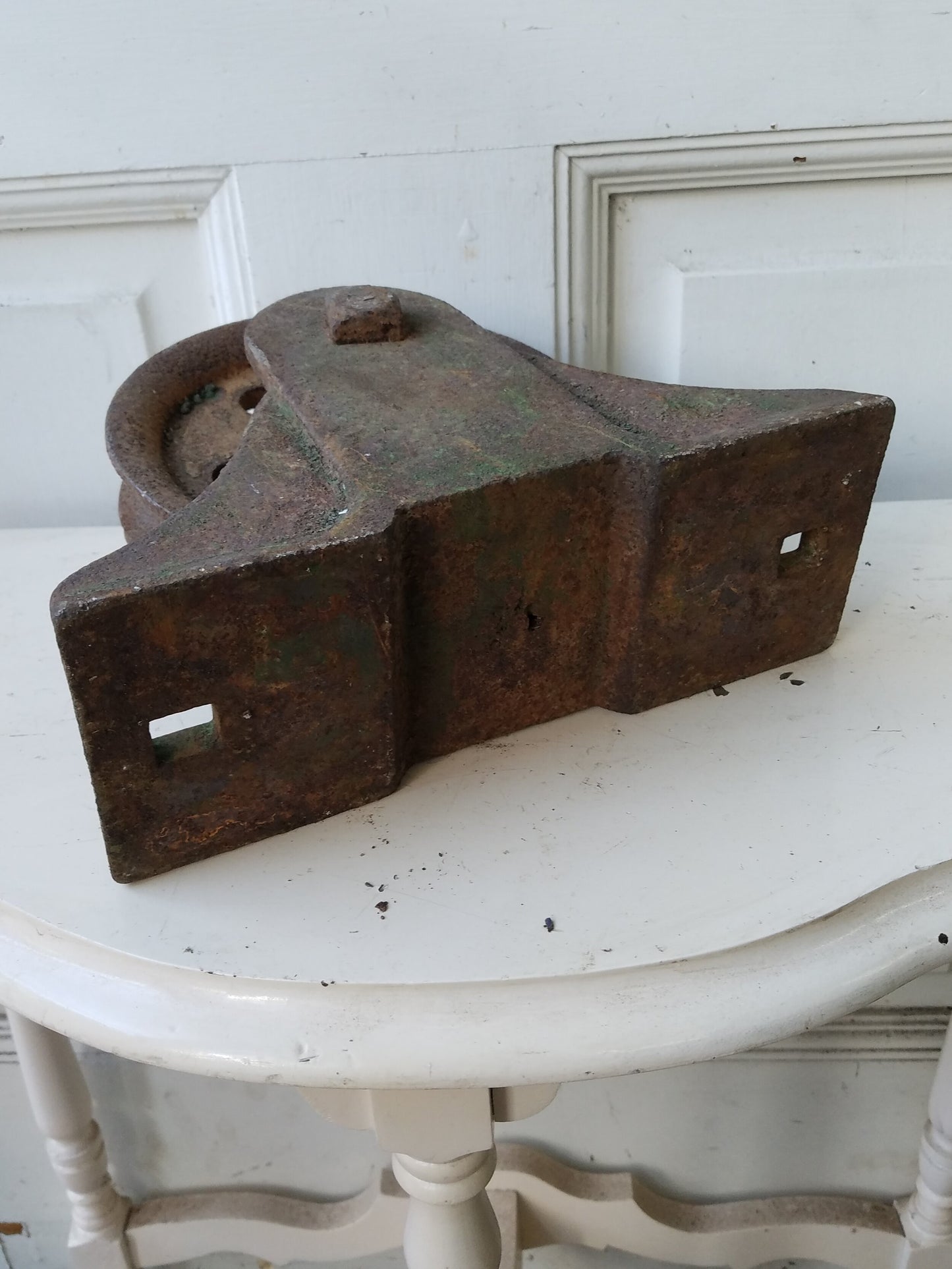 Industrial Large Cast Iron Pulley, Antique Iron Trolley or Pulley Wheel, Ships Free