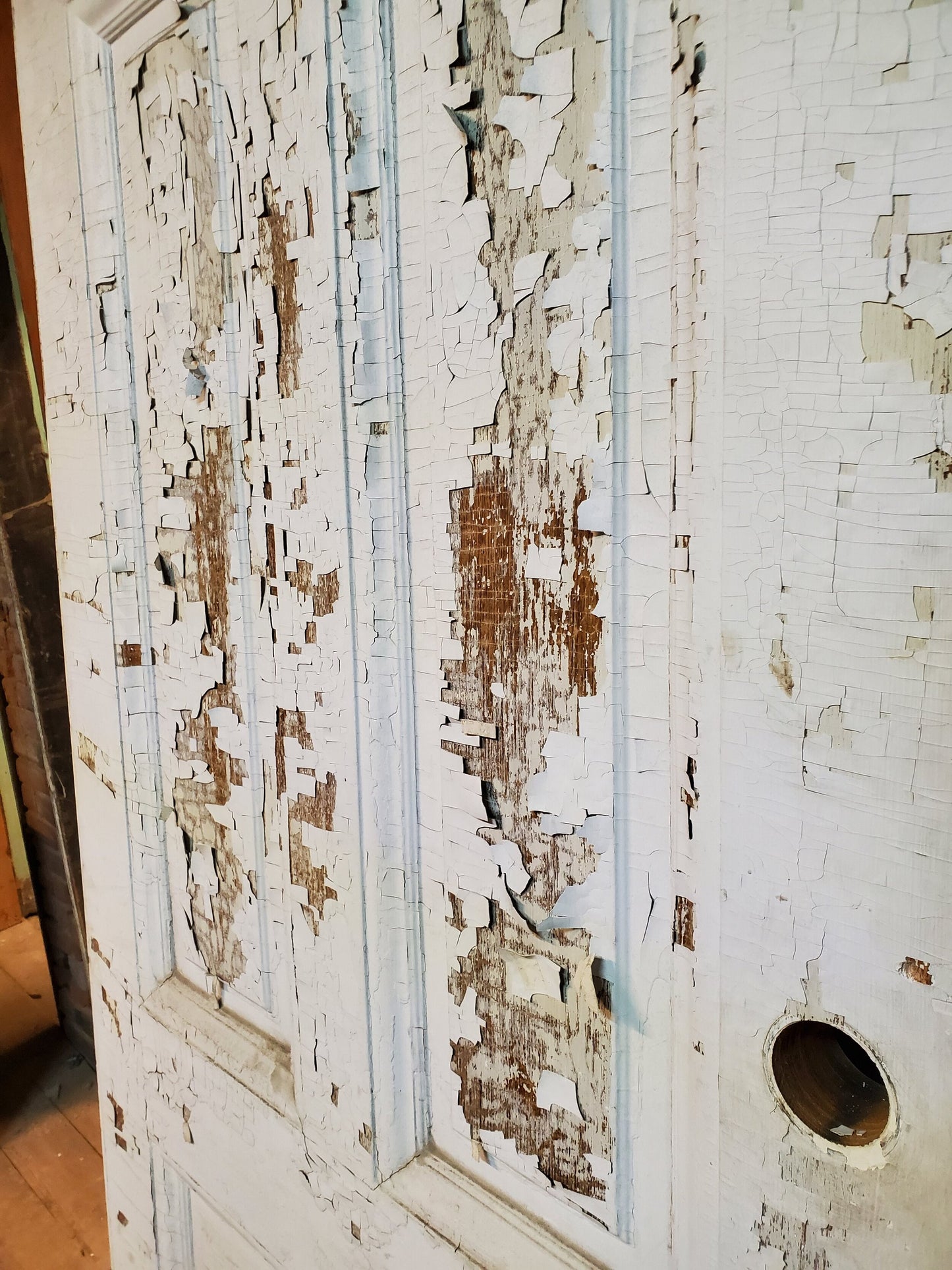 36" Antique Interior Door, White Raised Panel Solid Wood Door