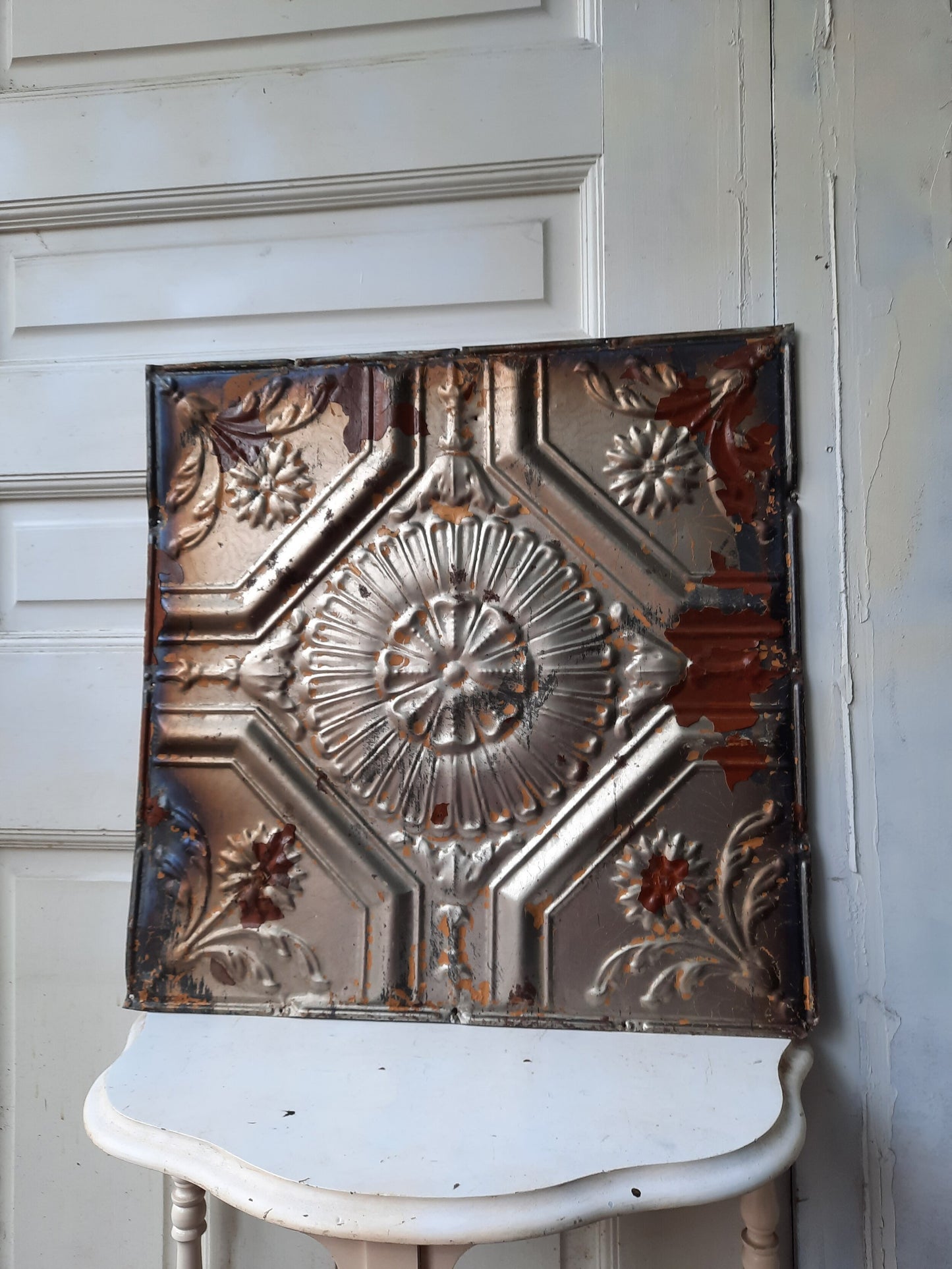 Floral Pattern Antique Tin, Reclaimed Daisy or Flower Ceiling Tin Tile