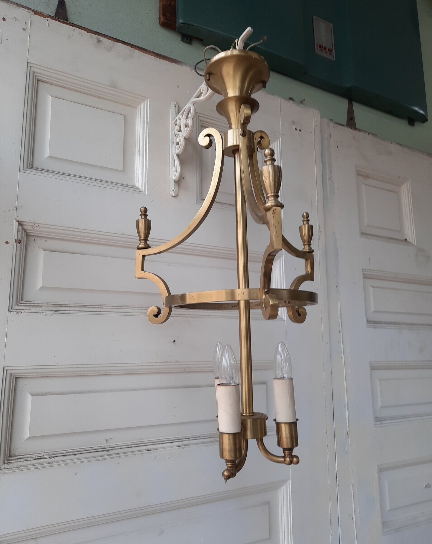 Solid Brass Mid Century Chandelier, MCM Brass Church Light