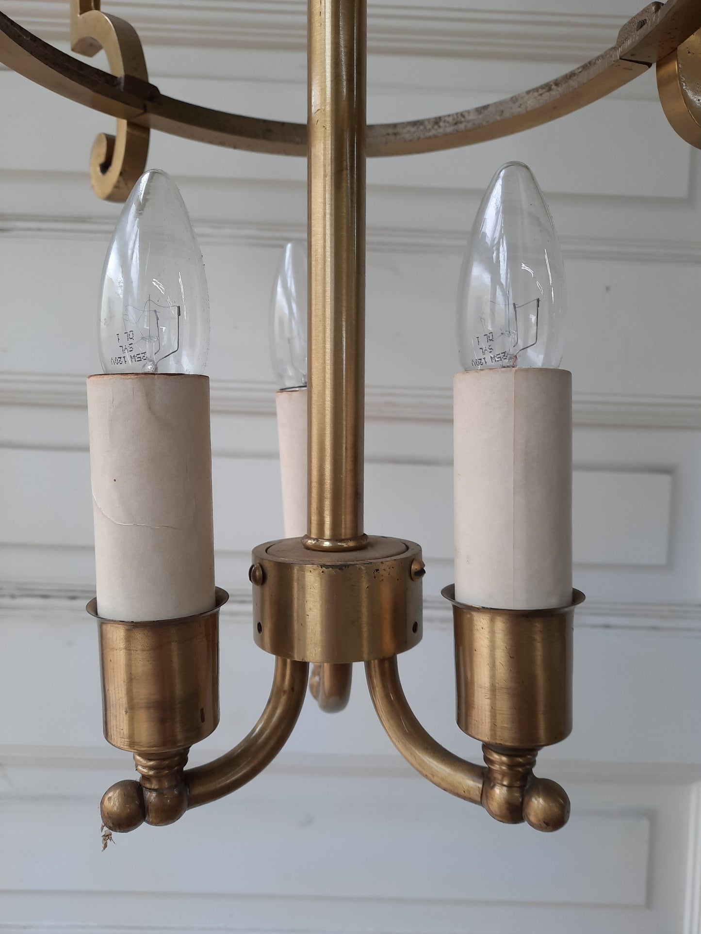Solid Brass Mid Century Chandelier, MCM Brass Church Light