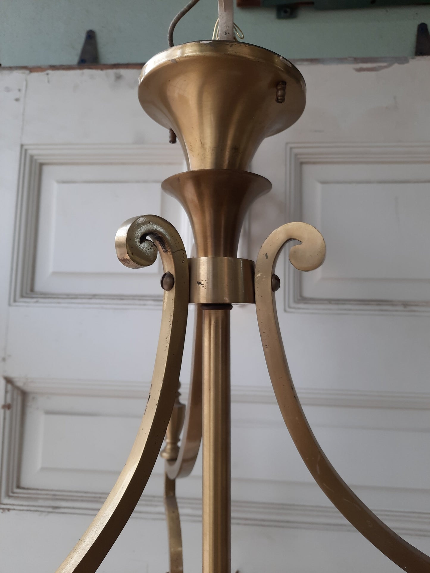 Solid Brass Mid Century Chandelier, MCM Brass Church Light