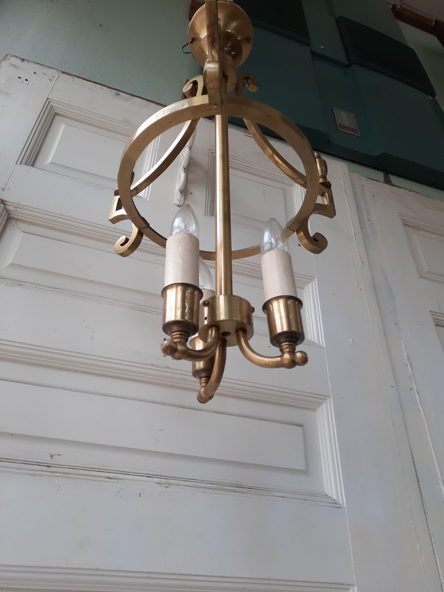 Solid Brass Mid Century Chandelier, MCM Brass Church Light
