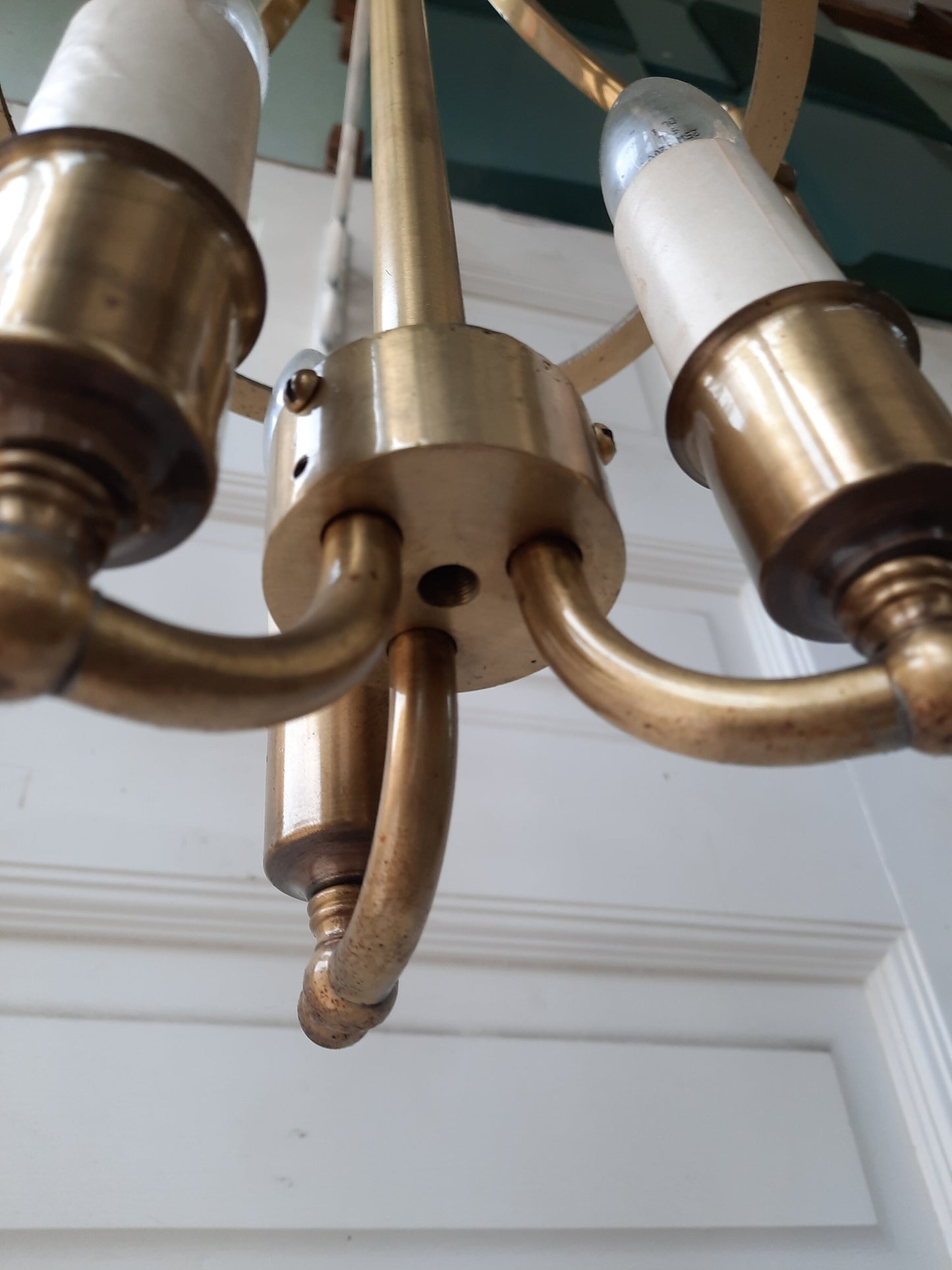 Solid Brass Mid Century Chandelier, MCM Brass Church Light