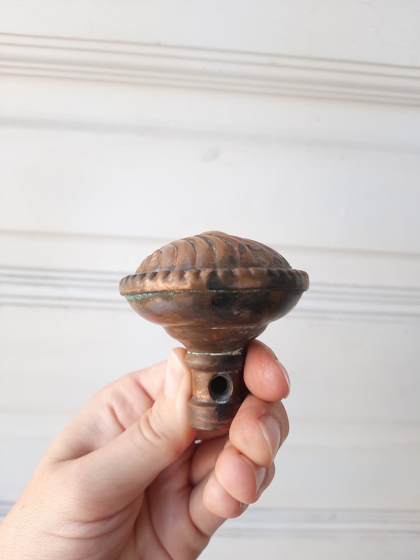 Roanoke Antique Brass Doorknob, Ornate Victorian Stamped Bronze Door Knob