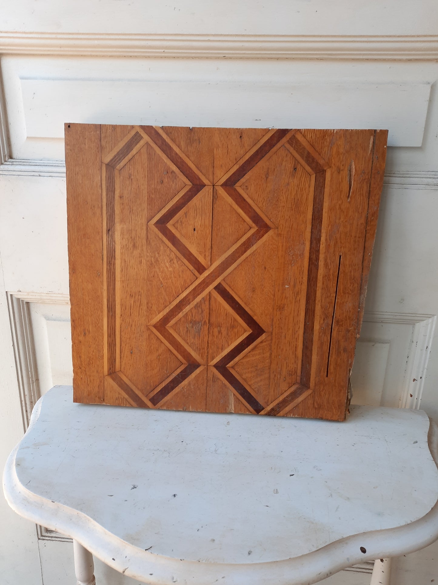 Antique Inlaid Flooring Section, Reclaimed Wood Floor Mosaic Piece