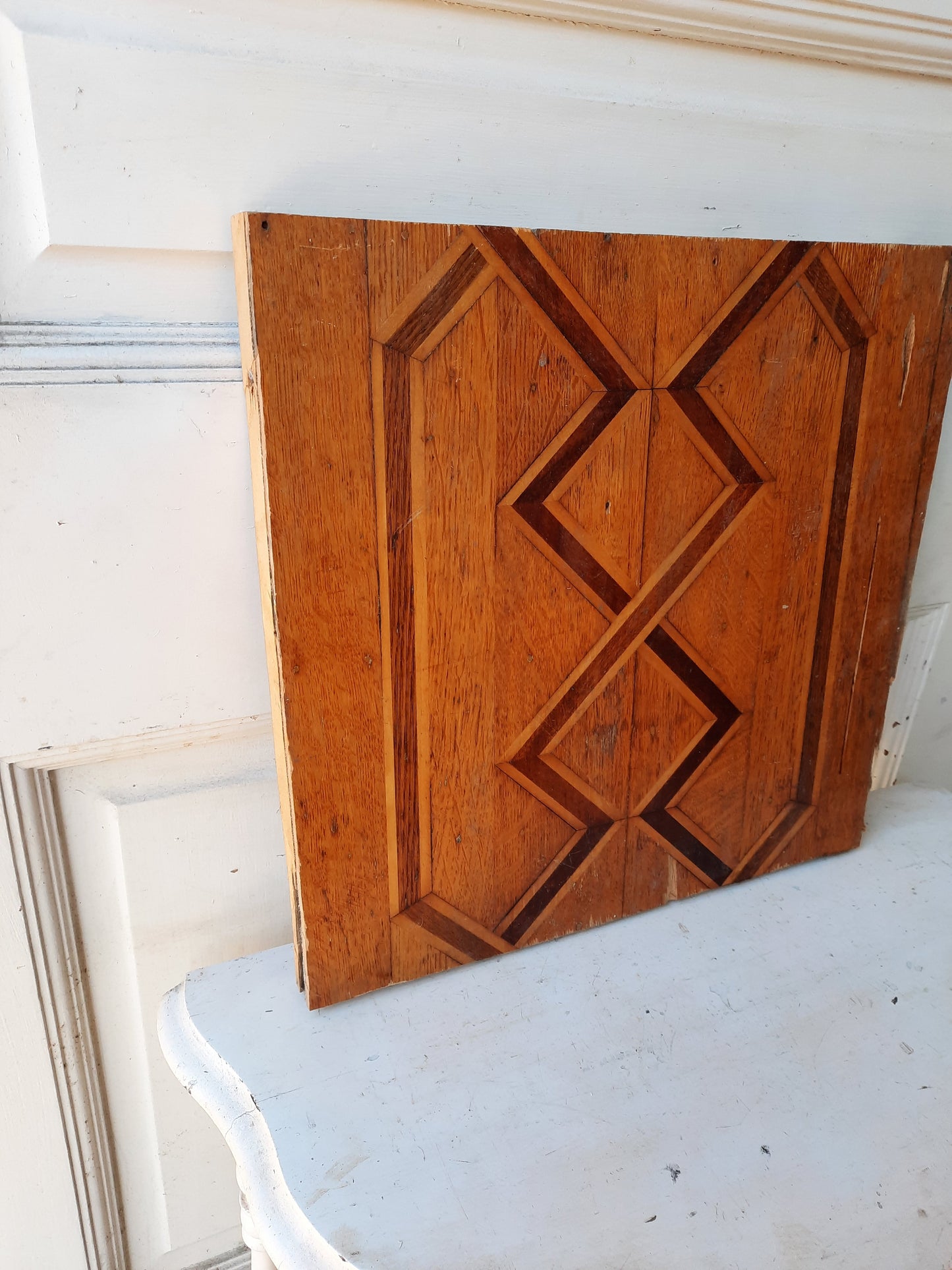 Antique Inlaid Flooring Section, Reclaimed Wood Floor Mosaic Piece