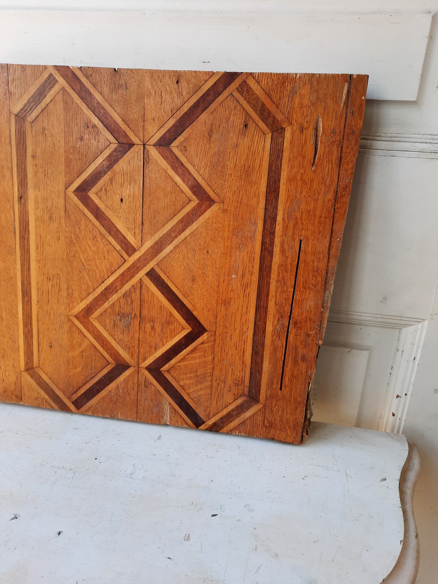 Antique Inlaid Flooring Section, Reclaimed Wood Floor Mosaic Piece