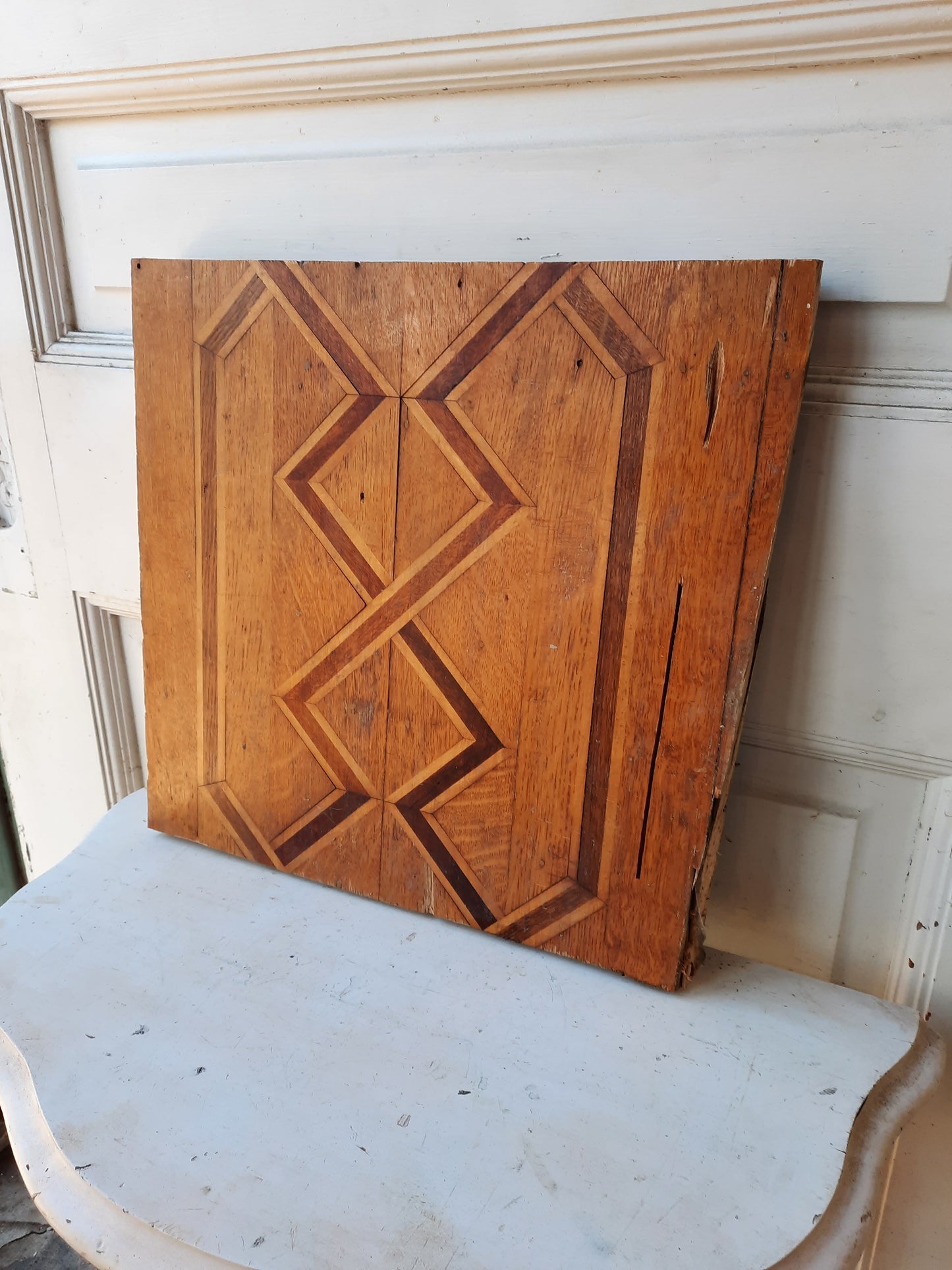 Antique Inlaid Flooring Section, Reclaimed Wood Floor Mosaic Piece